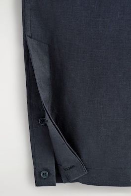 ELASTICATED LINEN BARREL-LEG PANTS — NAVY 6