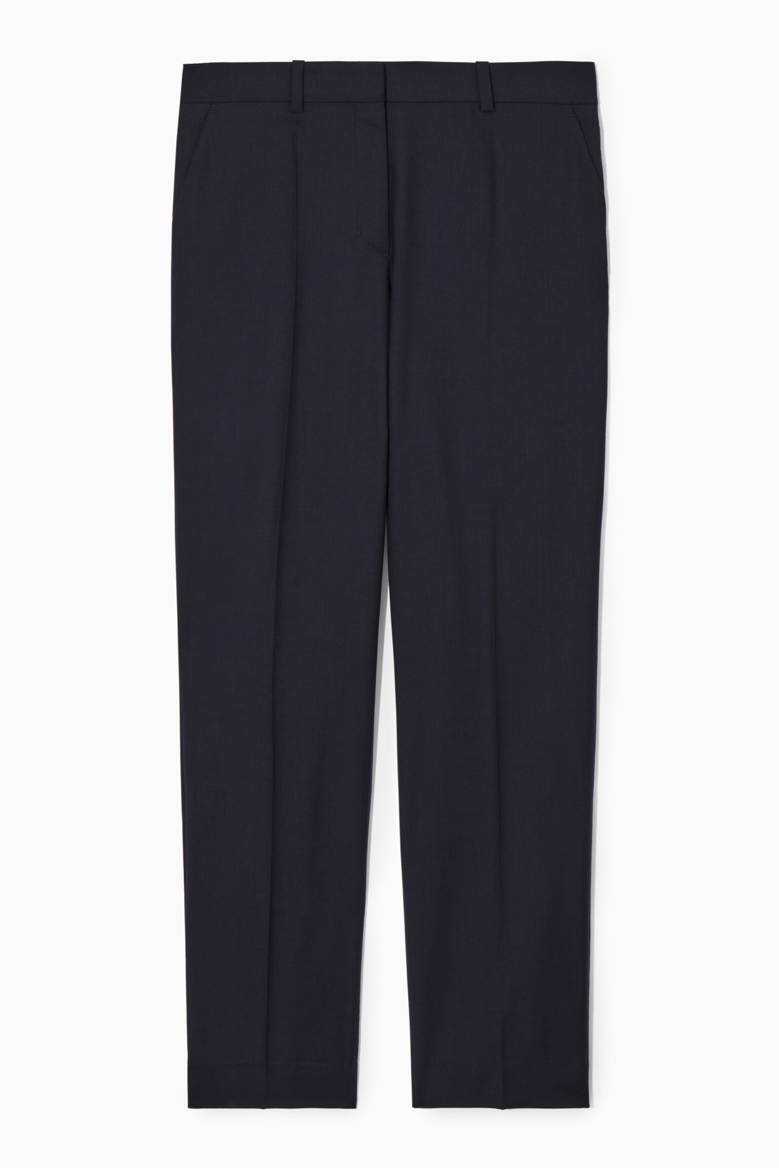SLIM WOOL STRAIGHT-LEG TROUSERS - NAVY