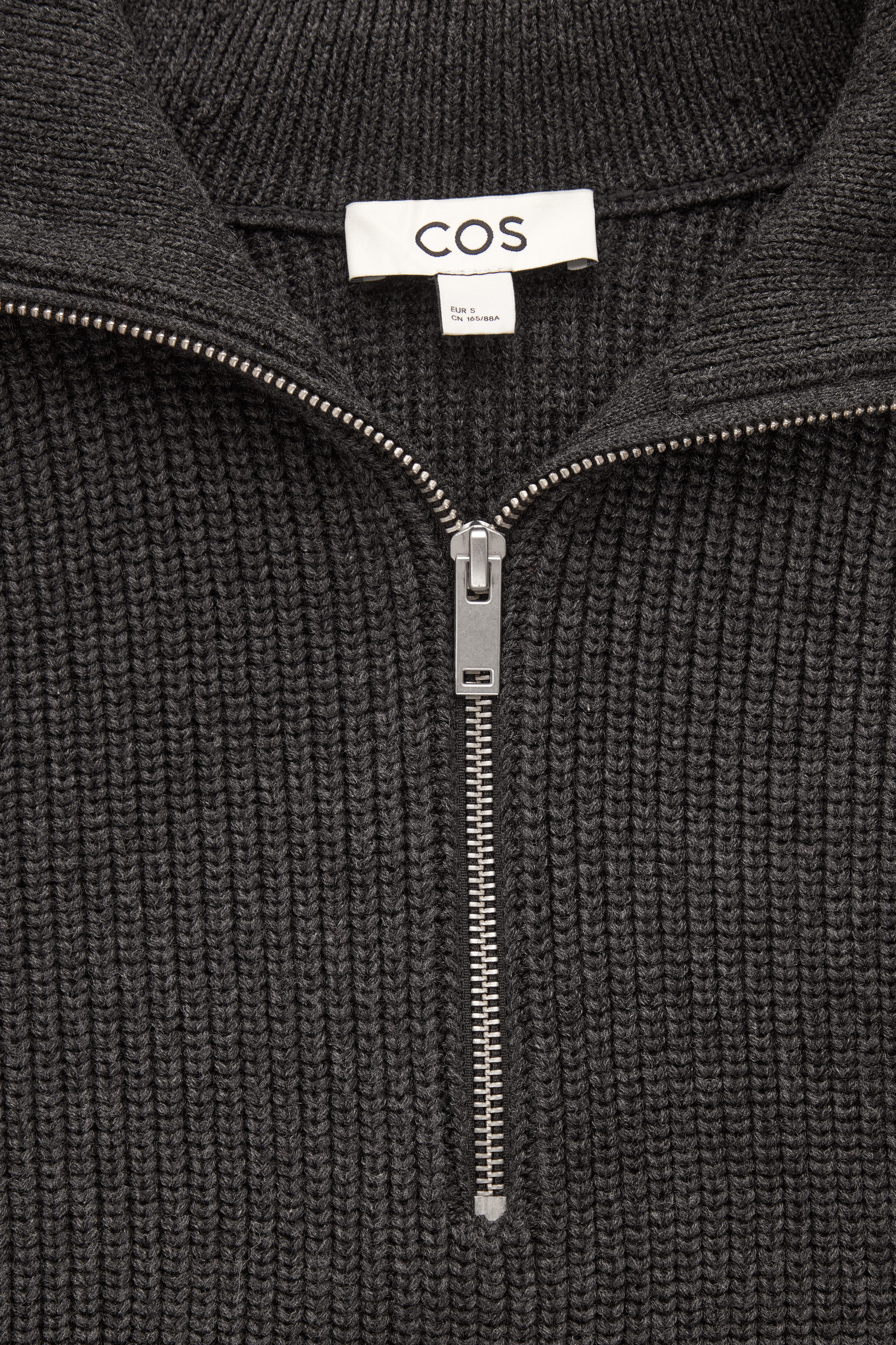 WOOL AND COTTON HALF-ZIP JUMPER - DARK GREY | COS