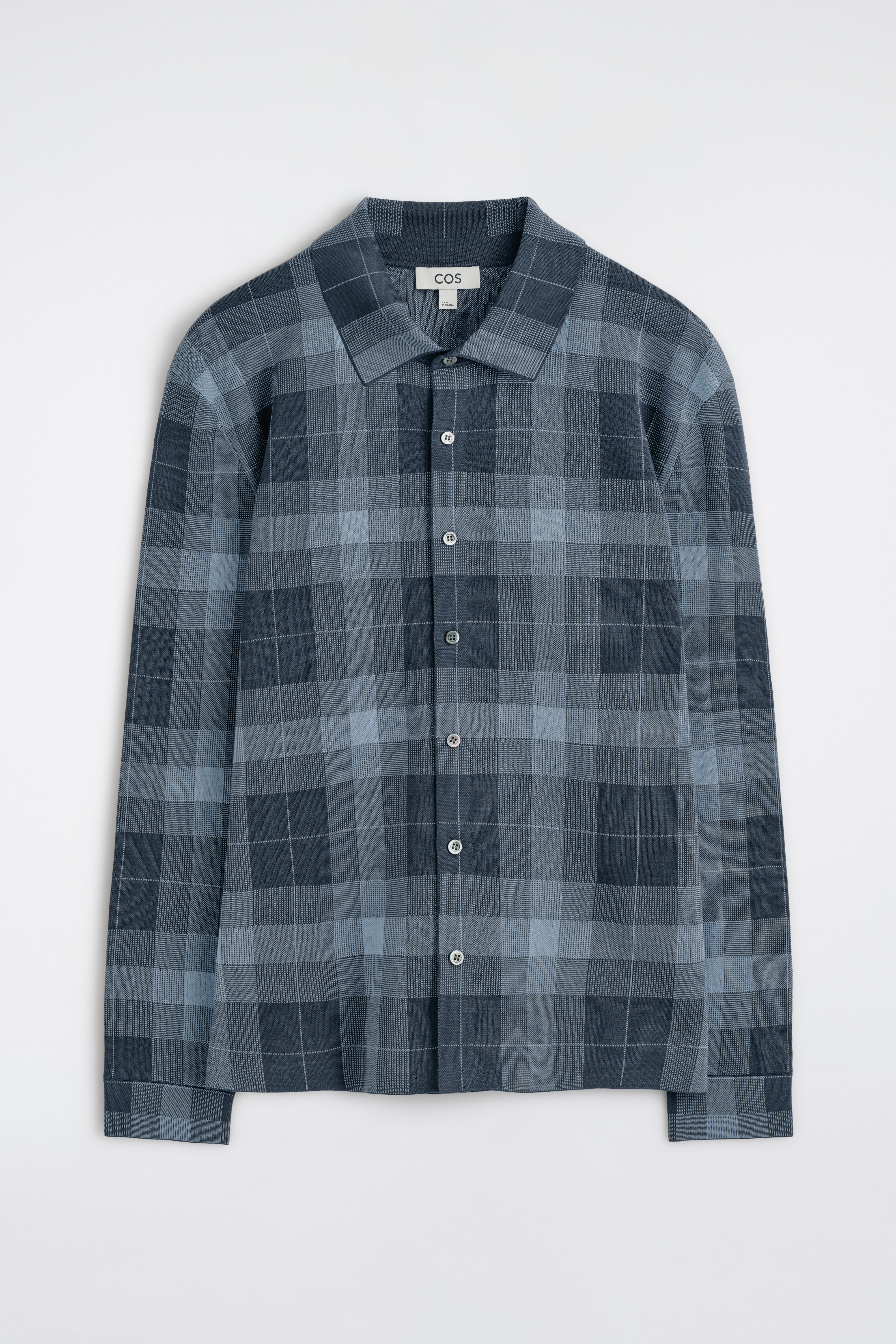 Losvallend gebreid katoenen shirt - marineblauw / geruit/kaki / geruit