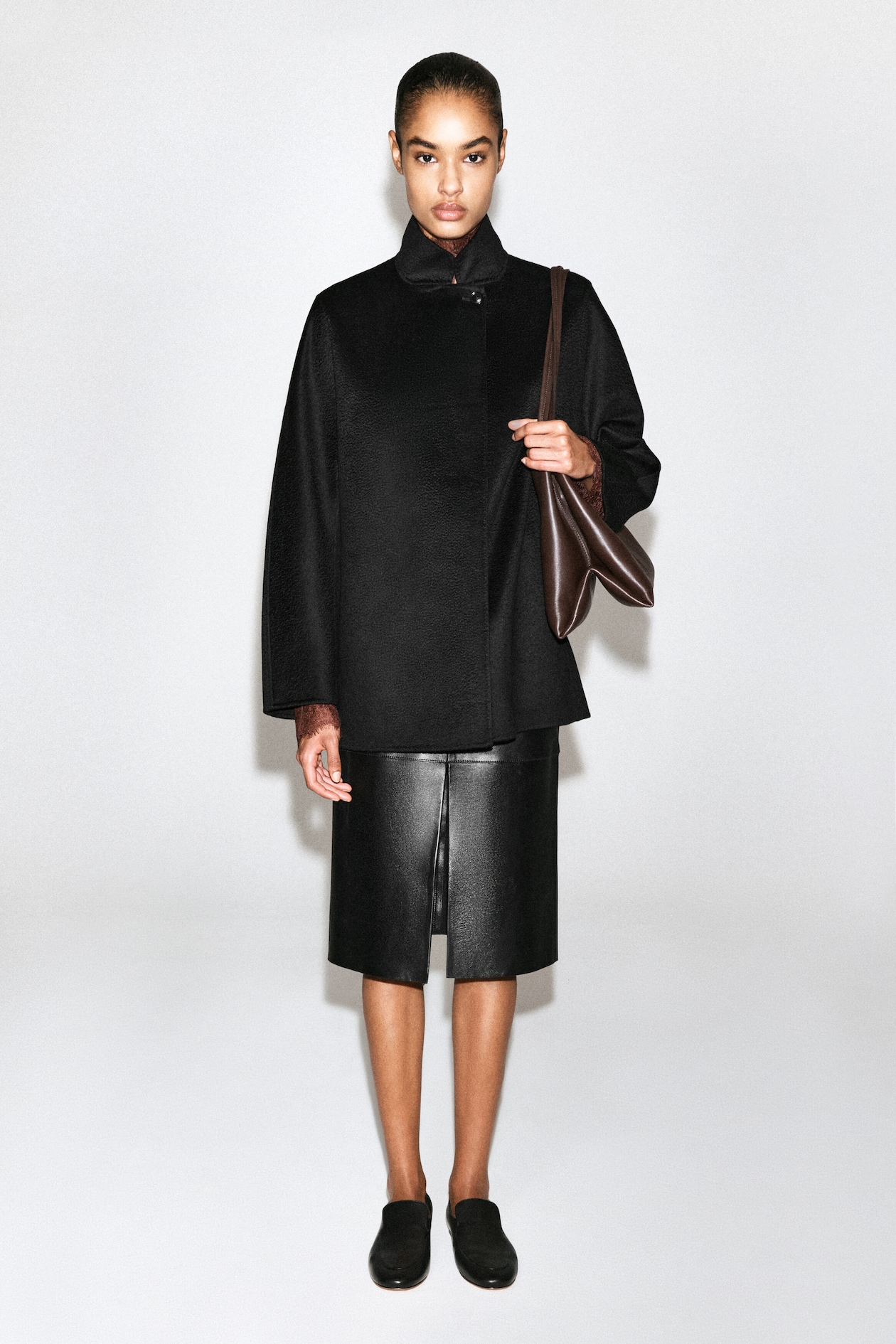 DOUBLE-FACED CASHMERE MOCK-NECK JACKET — BLACK