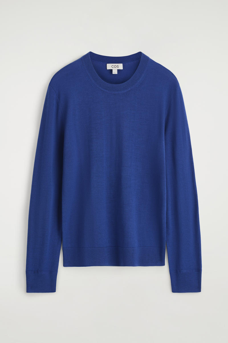 Cos Slim Merino Wool Crew-neck Sweater In Blue
