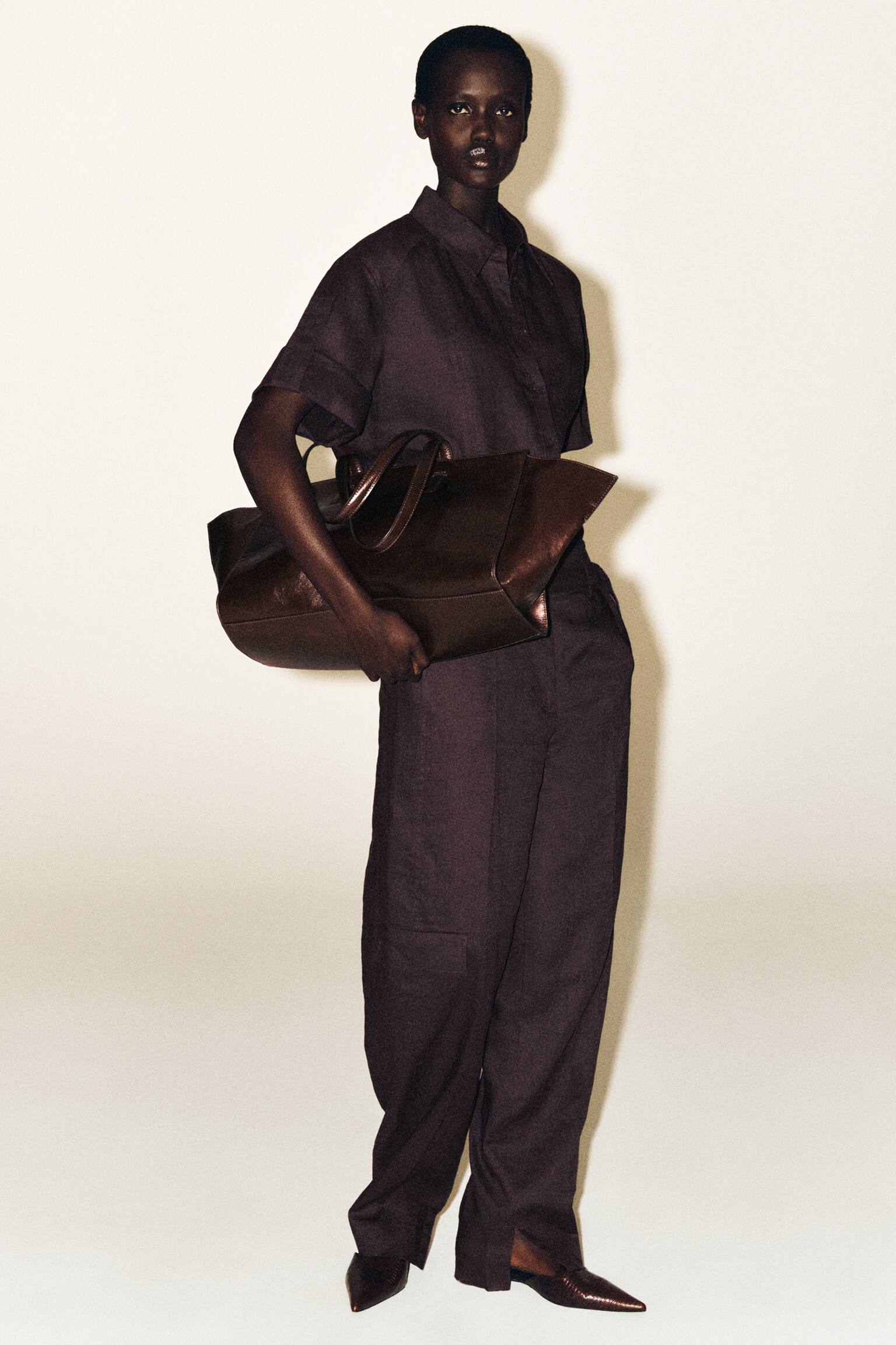 CAMICIA IN LINO CON MANICHE RIPIEGATE - BORDEAUX/BEIGE - 5