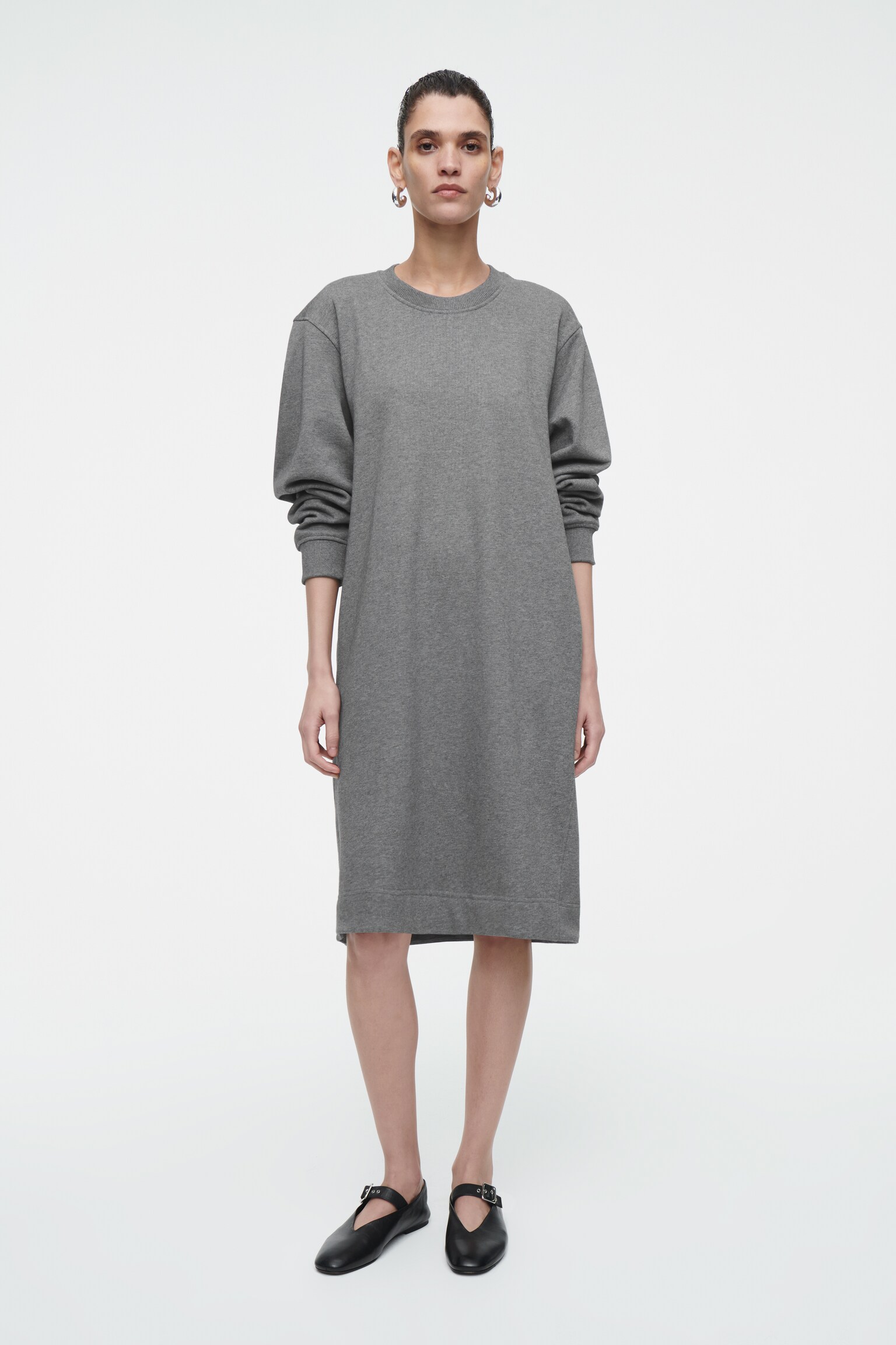 OVERSIZED SWEATSHIRT MIDI DRESS - GREY MÉLANGE