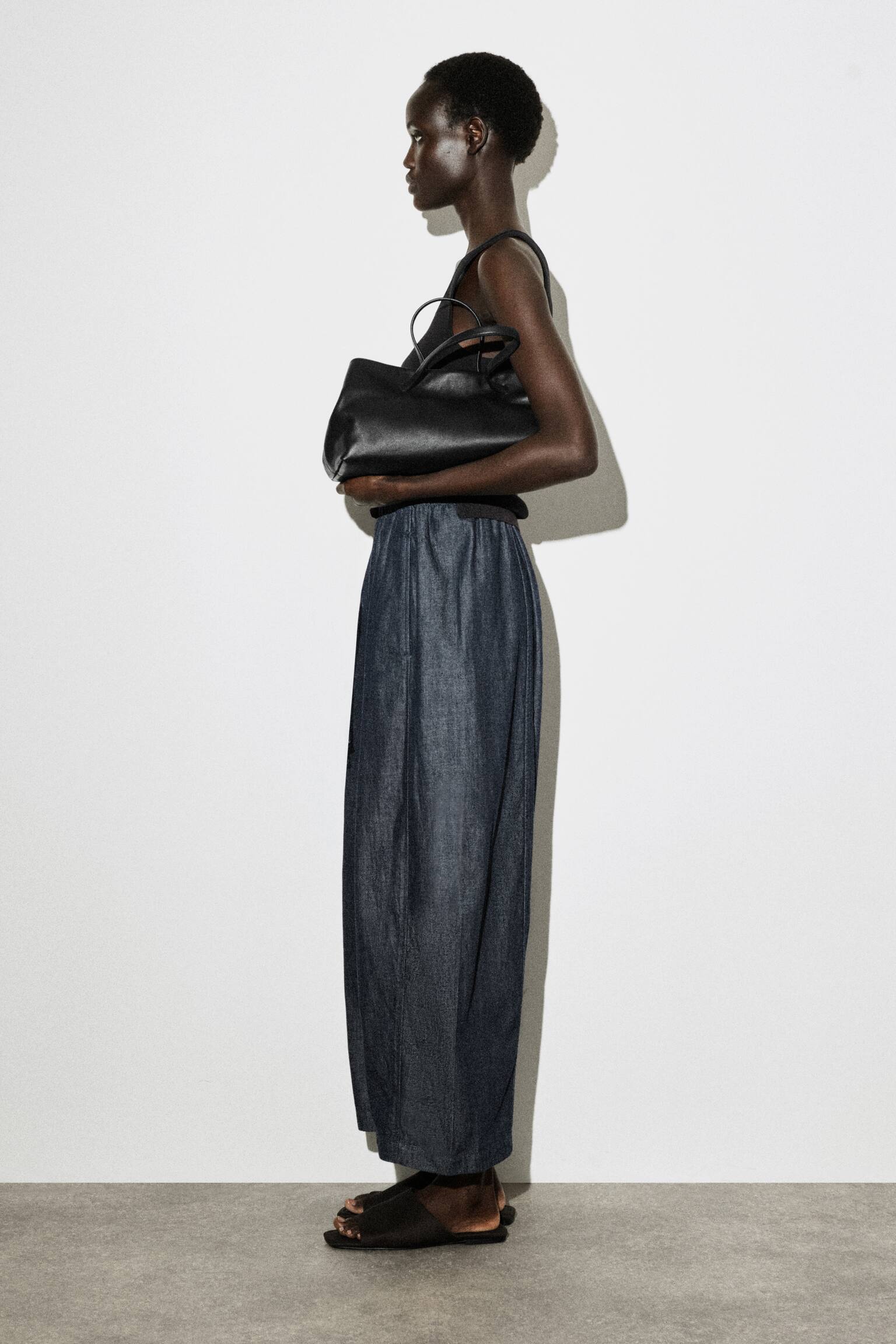 מכנסי דנים ברגל חבית עם שרוך - כחול כהה/כחול כהה - 5