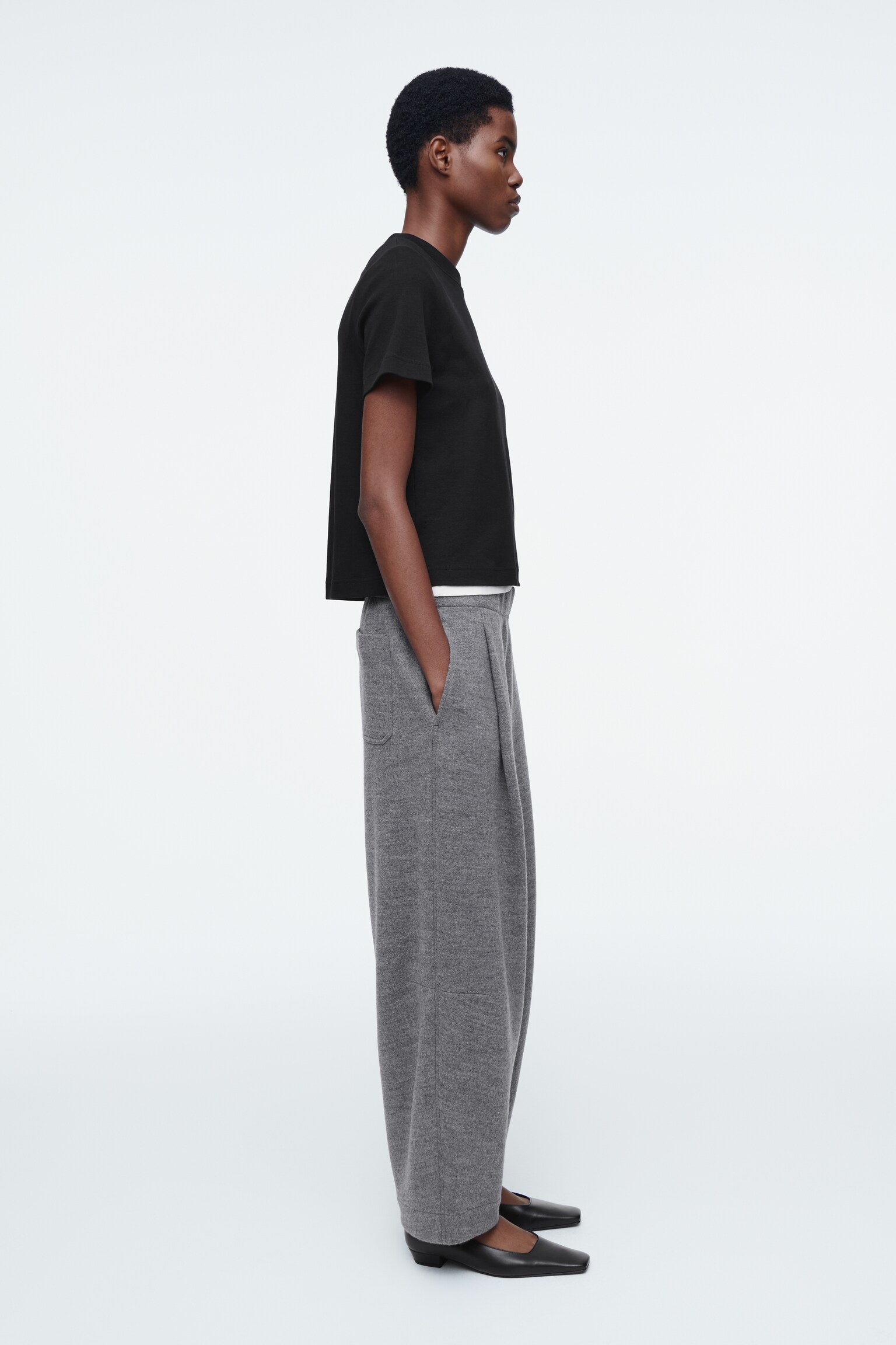 BOILED-WOOL BARREL-LEG TROUSERS - GREY MÉLANGE/NAVY - 5