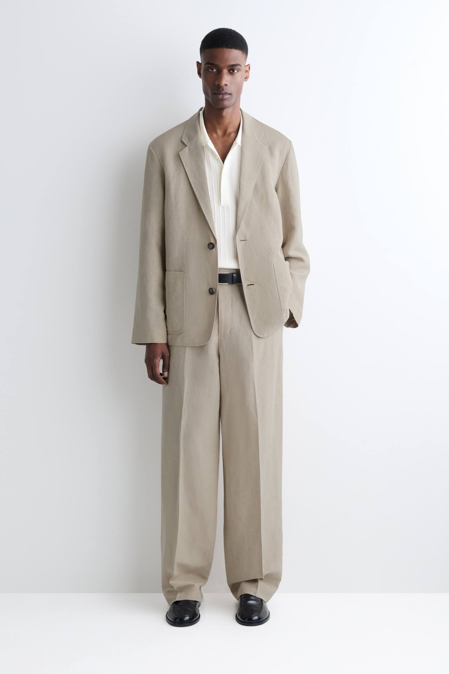 Ongevoerd blazer van linnenmix - buinbeige - 9