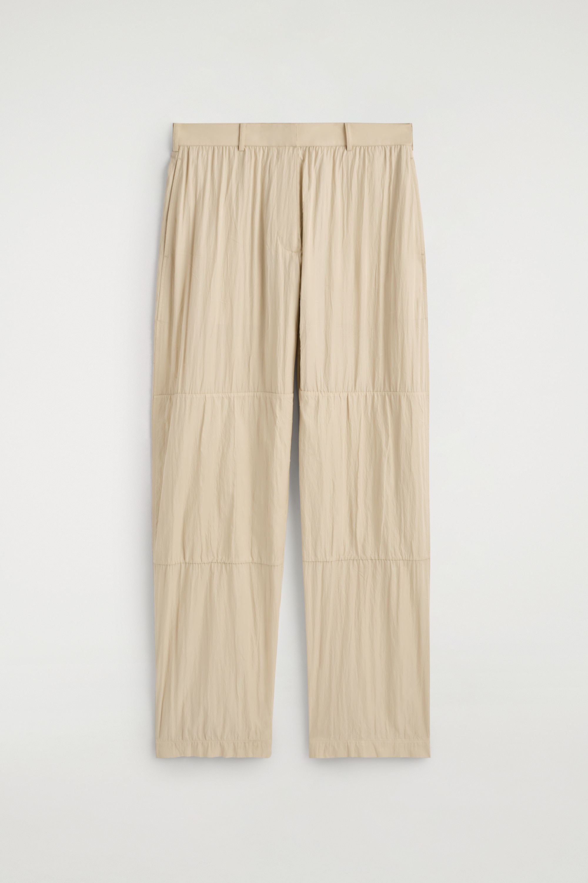 PANTALON DE TAILLEUR DROIT EN SOIE FROISSÉE - BEIGE CLAIR
