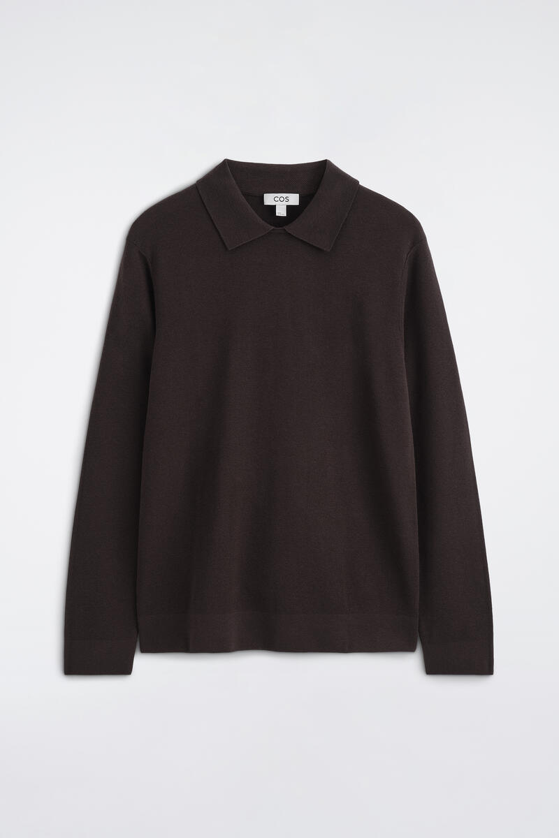 Cos Layered-collar Polo Sweater In Brown