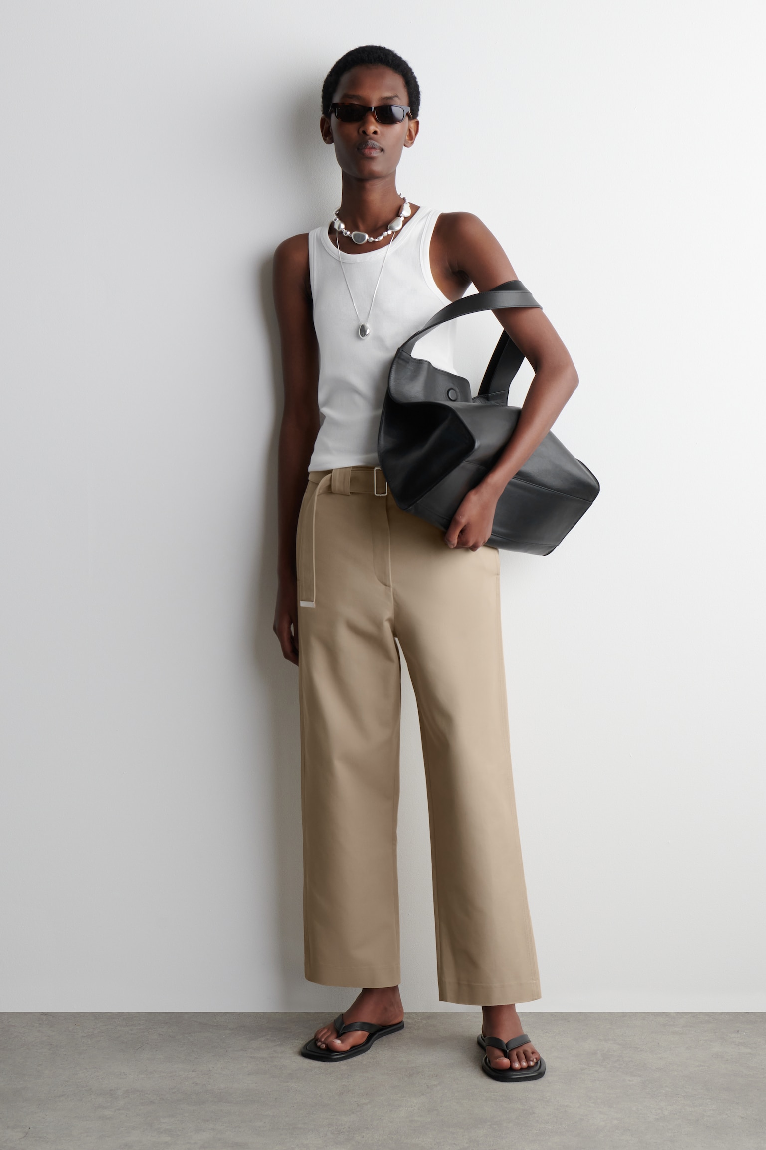 PANTALON SLIM CEINTURÉ - BEIGE CLAIR