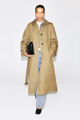 CHECK-DETAIL BELTED COTTON TRENCH COAT — BEIGE / CHECKED 3