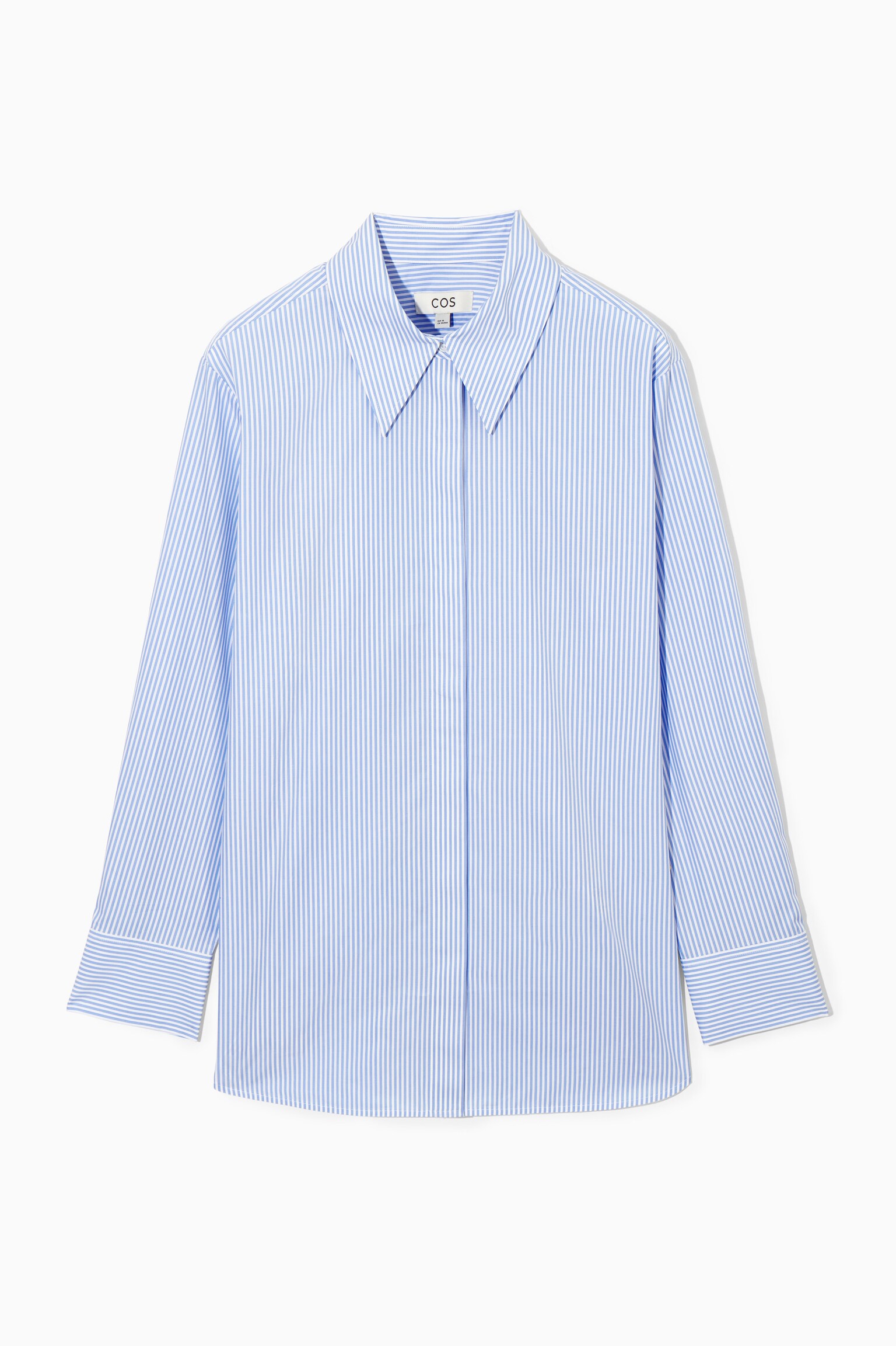 CHEMISE EN POPELINE DE COTON DÉCONTRACTÉE - BLEU / FINES RAYURES