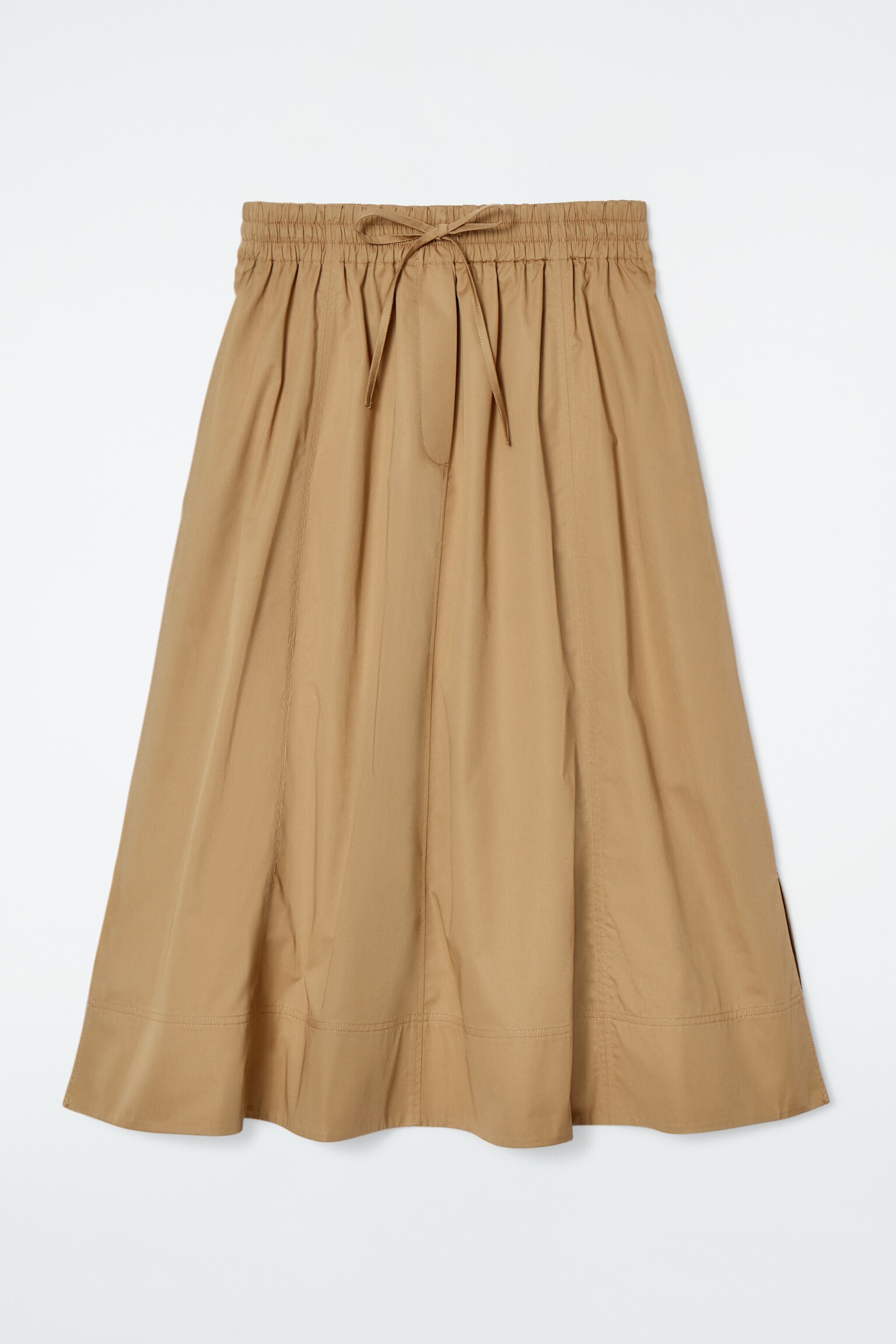 DRAWSTRING A-LINE MIDI SKIRT - DARK BEIGE - 1