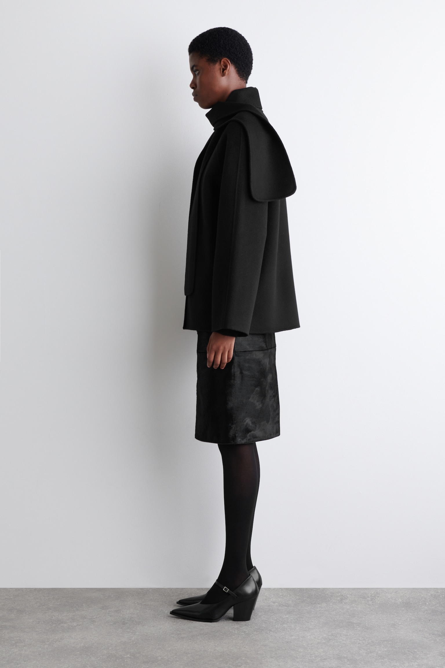 VESTE ÉCHARPE COURTE EN LAINE DOUBLE FACE - NOIR/GRIS - 8