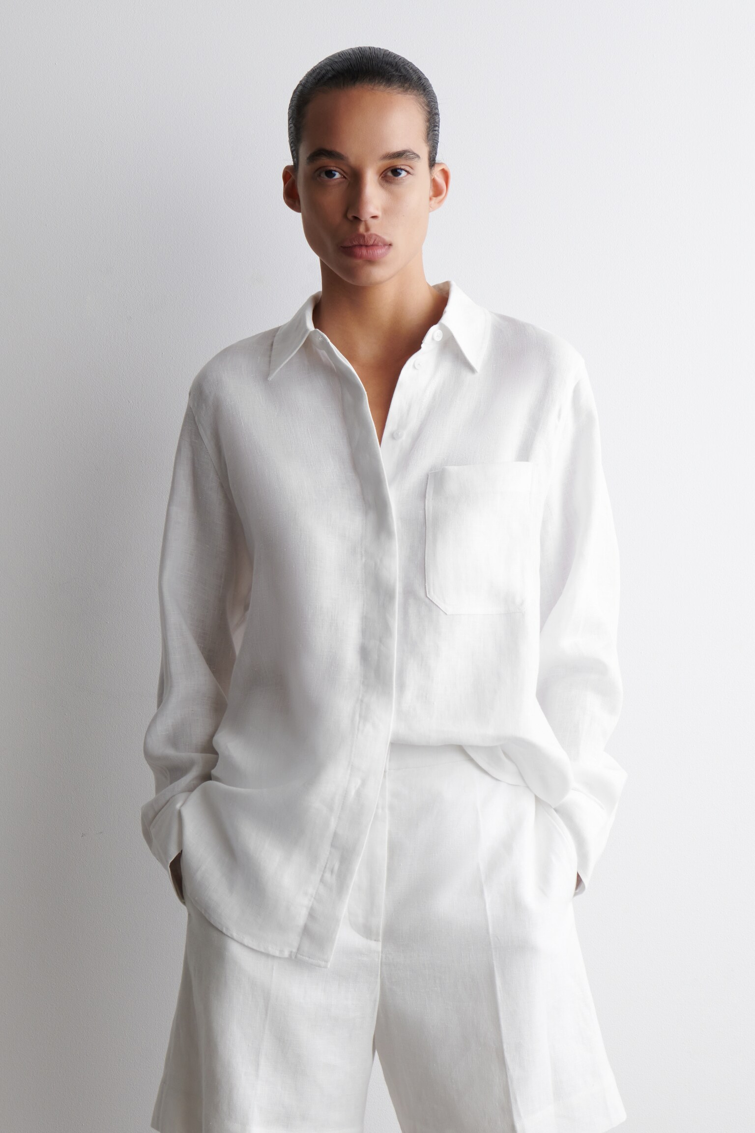 OVERSIZED LINEN SHIRT - WHITE/PALE GREEN/BUTTER YELLOW/NAVY