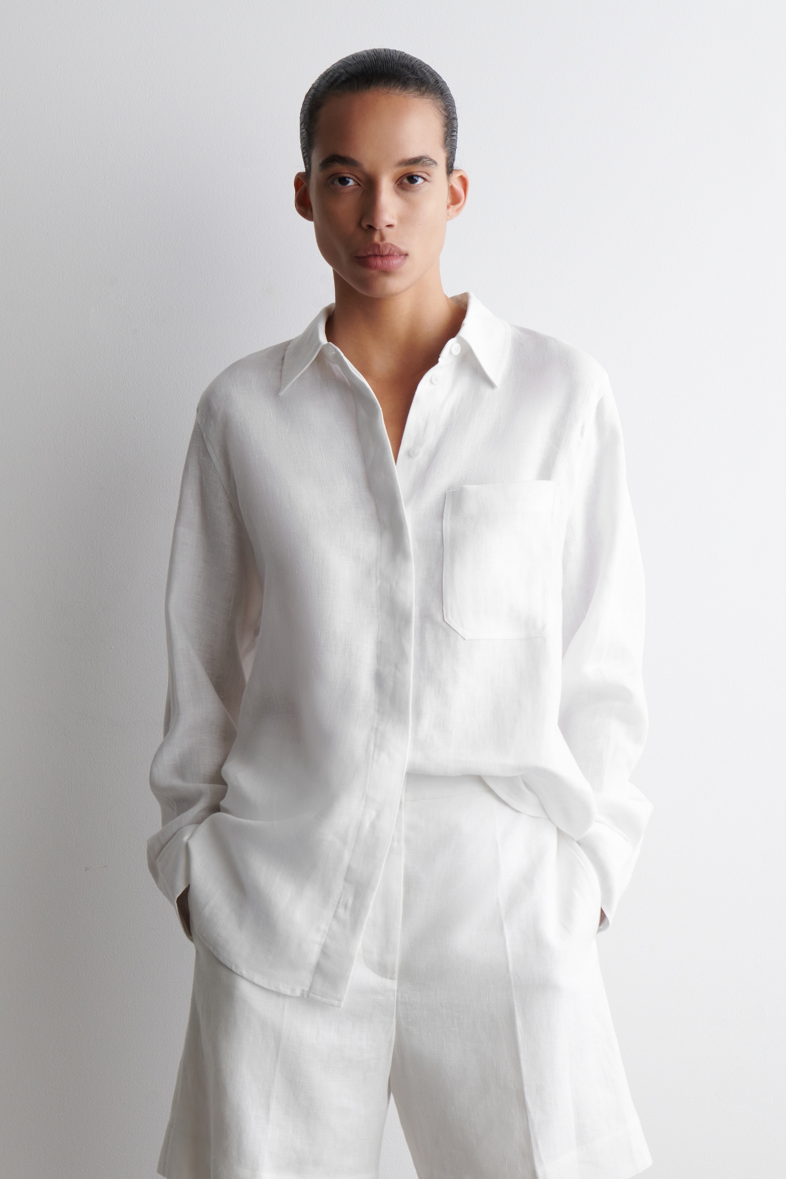 CHEMISE OVERSIZE EN LIN - BLANC/VERT PÂLE/JAUNE BEURRE/BLEU MARINE