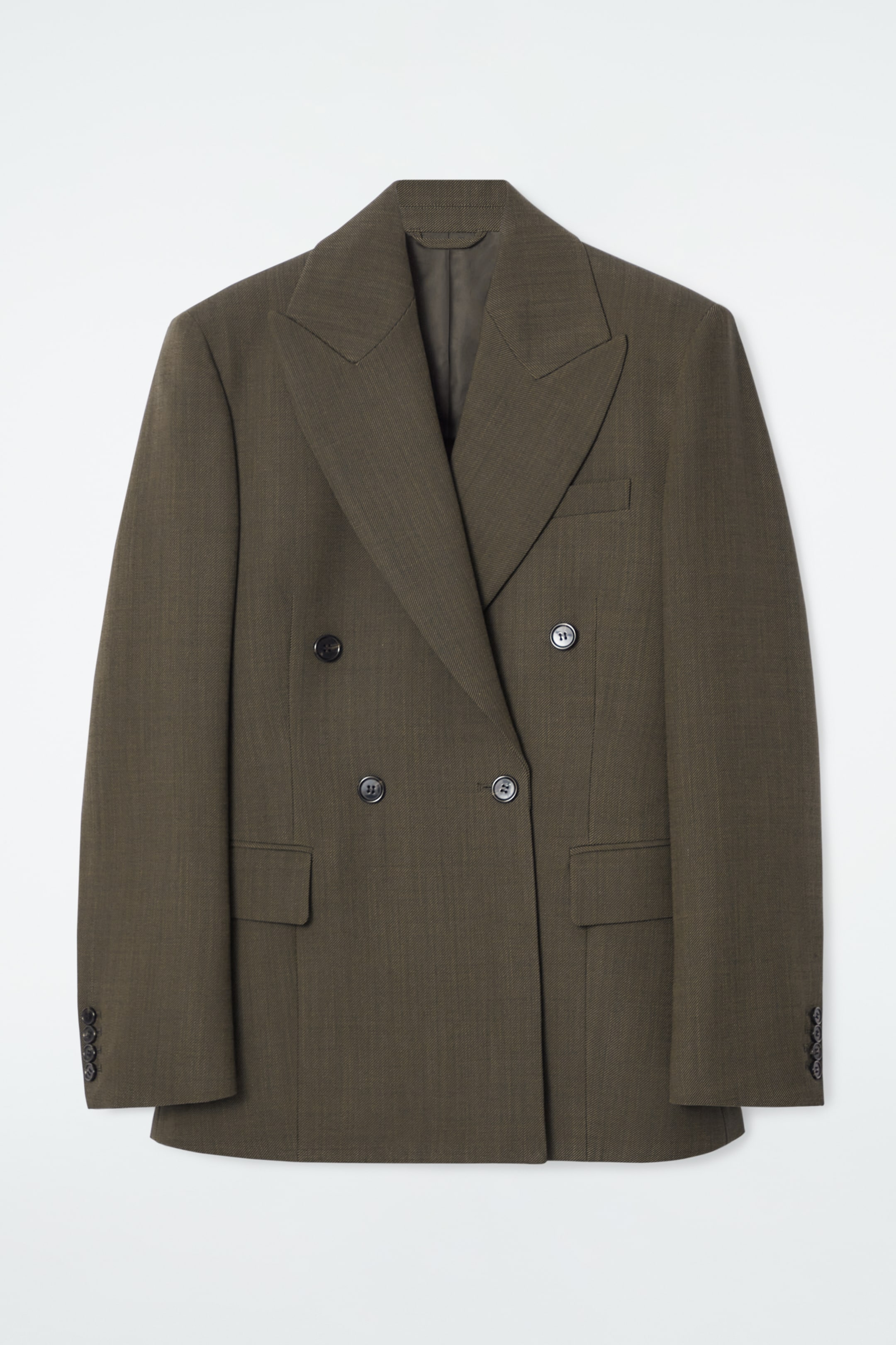 Ingrandisci l'immagine: SLIM WAISTED DOUBLE-BREASTED WOOL BLAZER - DARK KHAKI - DONNA | H&M CH 1