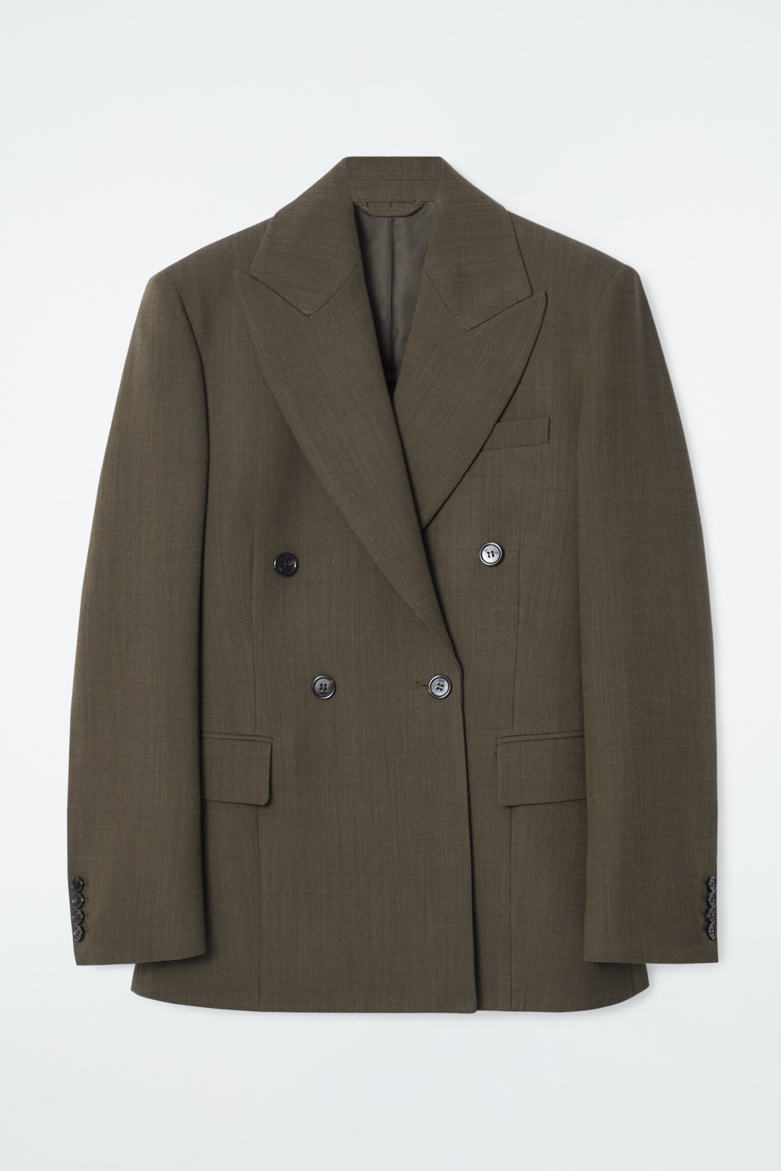 SLIM WAISTED DOUBLE-BREASTED WOOL BLAZER - DARK KHAKI