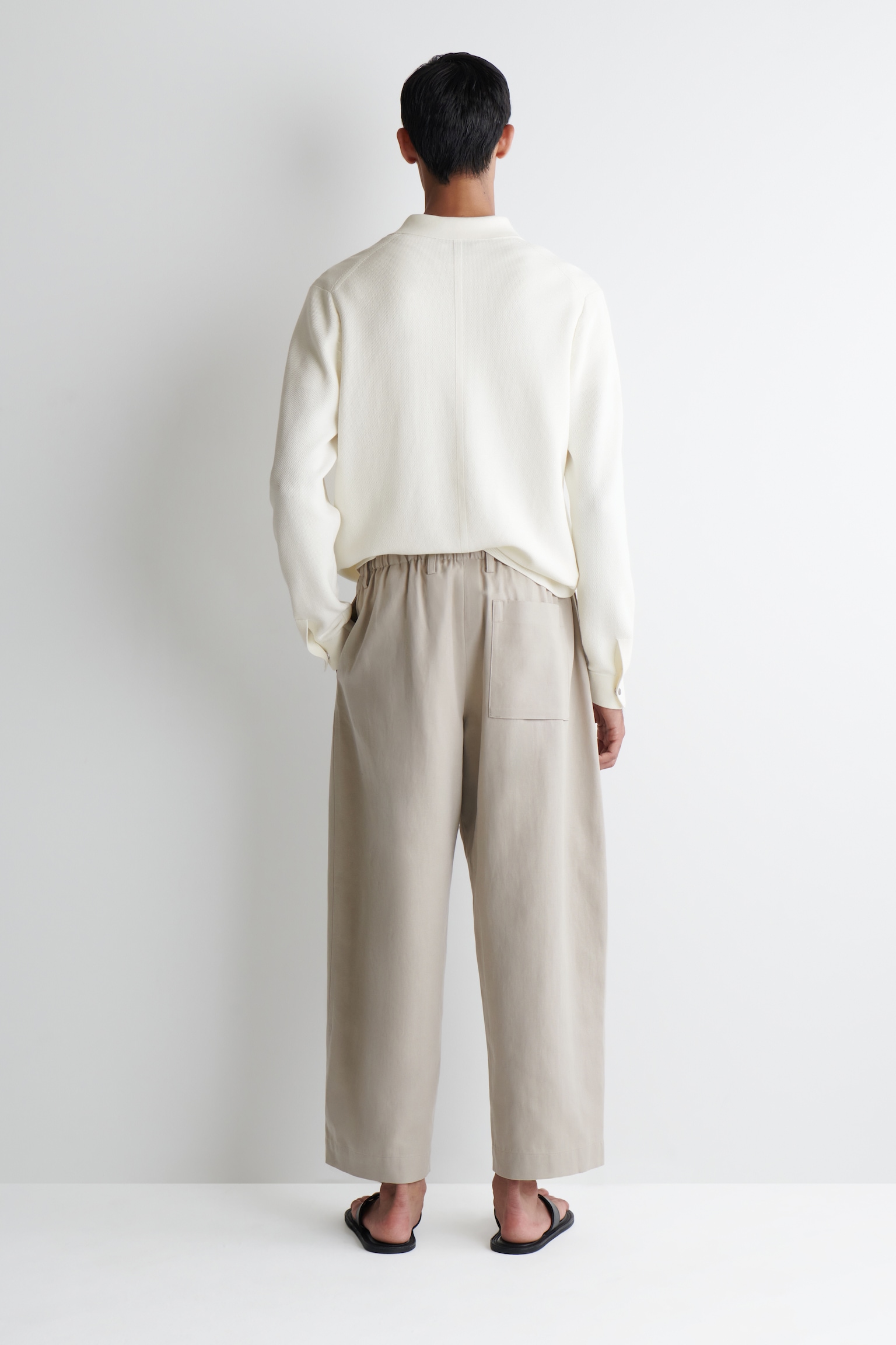 BARREL-LEG DRAWSTRING TROUSERS - BEIGE/BLACK - 6