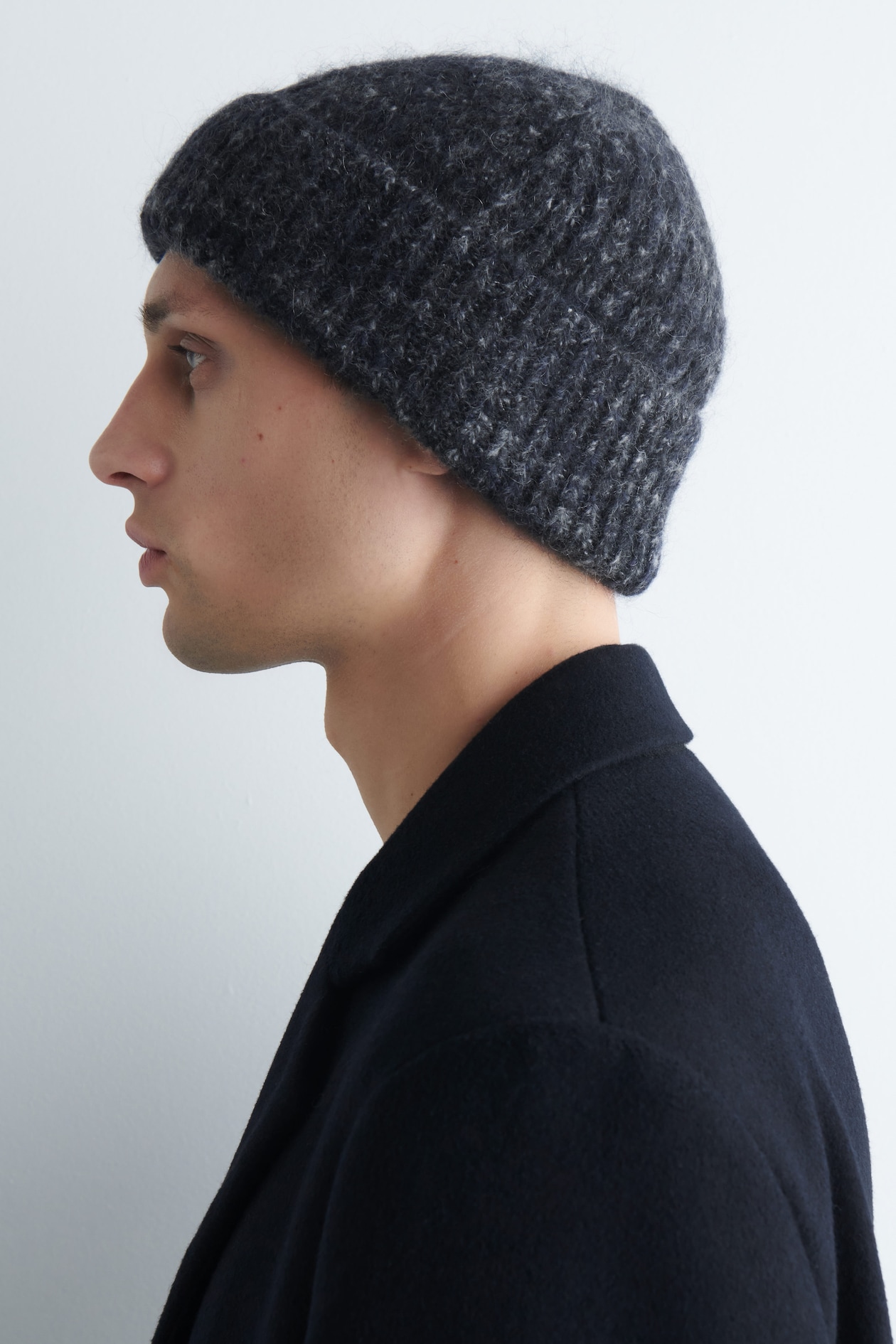 SPACE-DYED BRUSHED WOOL-BLEND BEANIE — NAVY