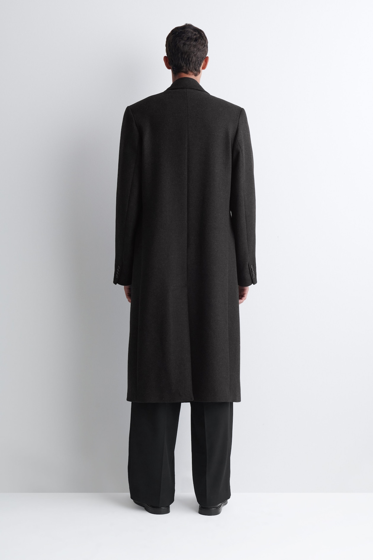 DOUBLE-BREASTED WOOL-BLEND LONG COAT — CHARCOAL MÉLANGE