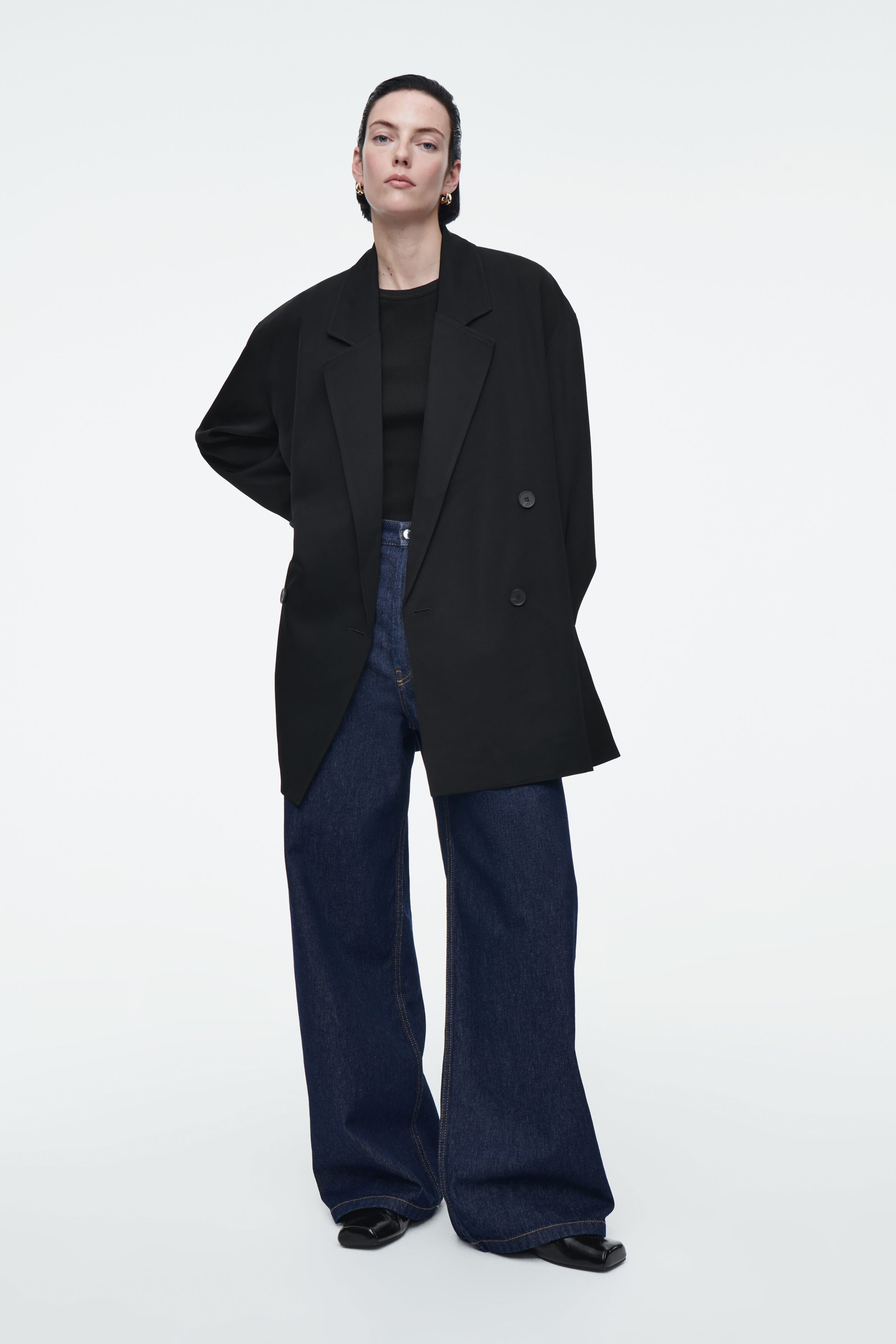 OVERSIZED DRAPED DOUBLE-BREASTED BLAZER - BLACK | COS