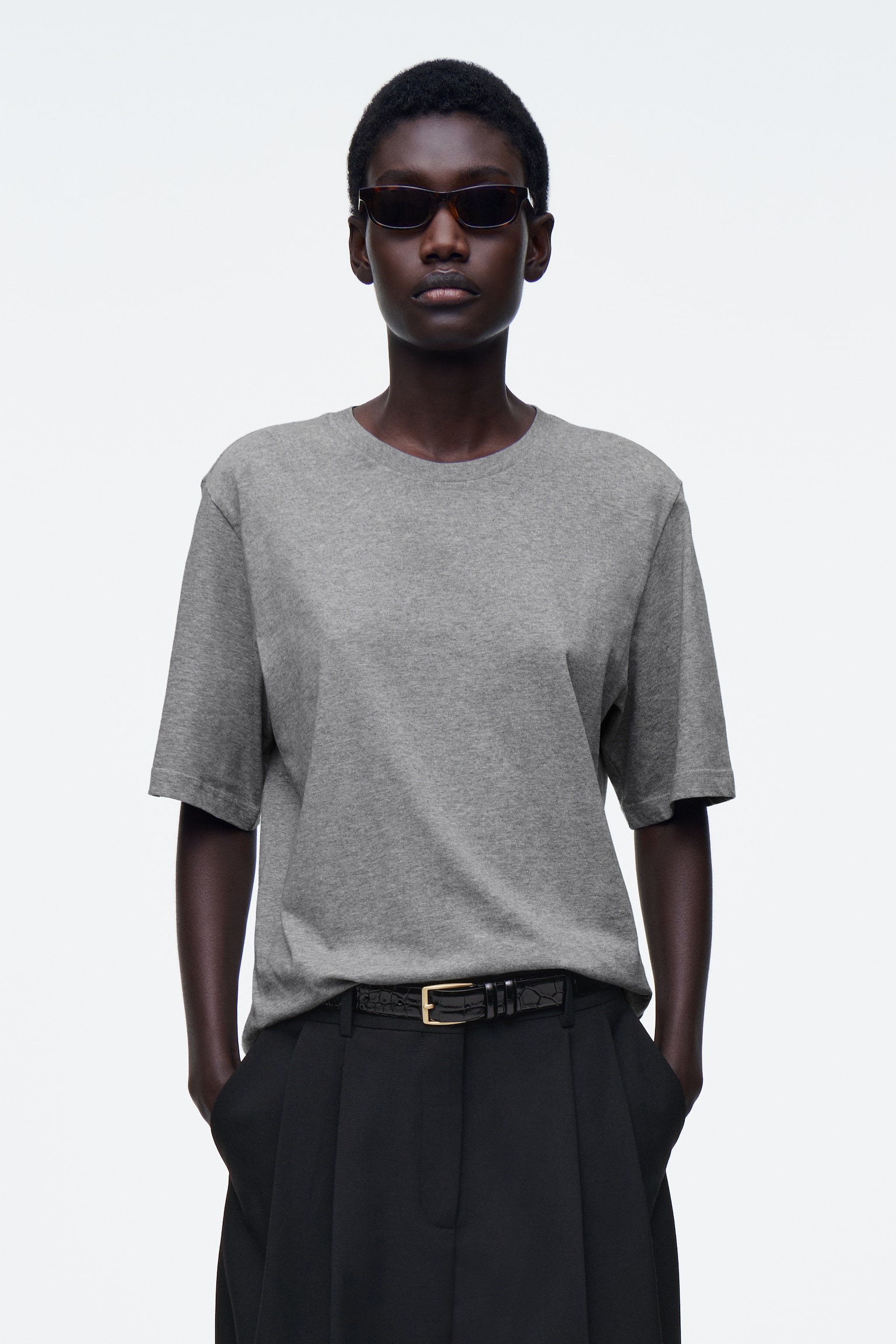 RELAXED COTTON T-SHIRT - GREY MÉLANGE/WHITE/BUTTER YELLOW/NAVY - 1