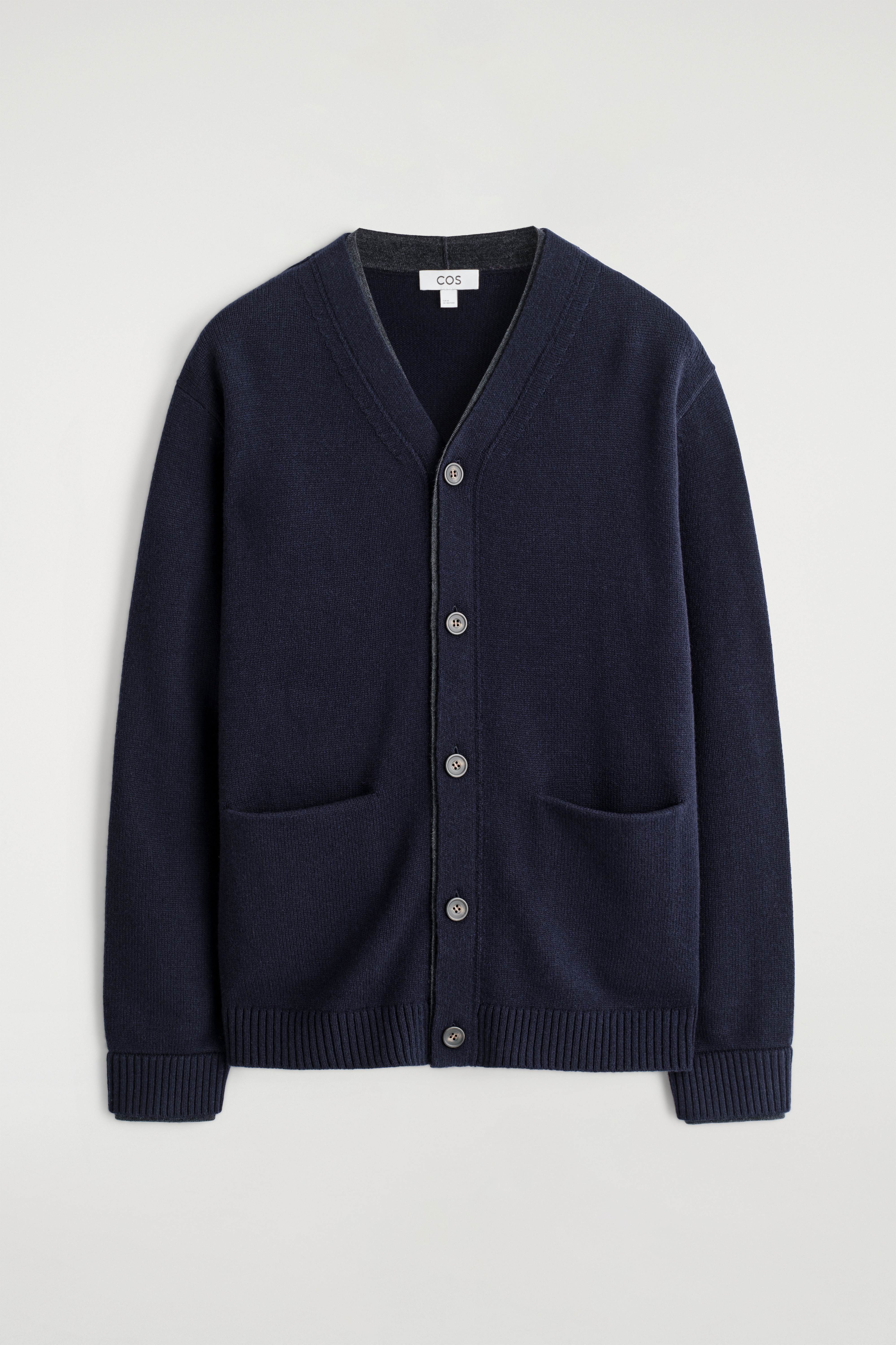 Cardigan van merinowol met contrasterende biezen - MARINEBLAUW