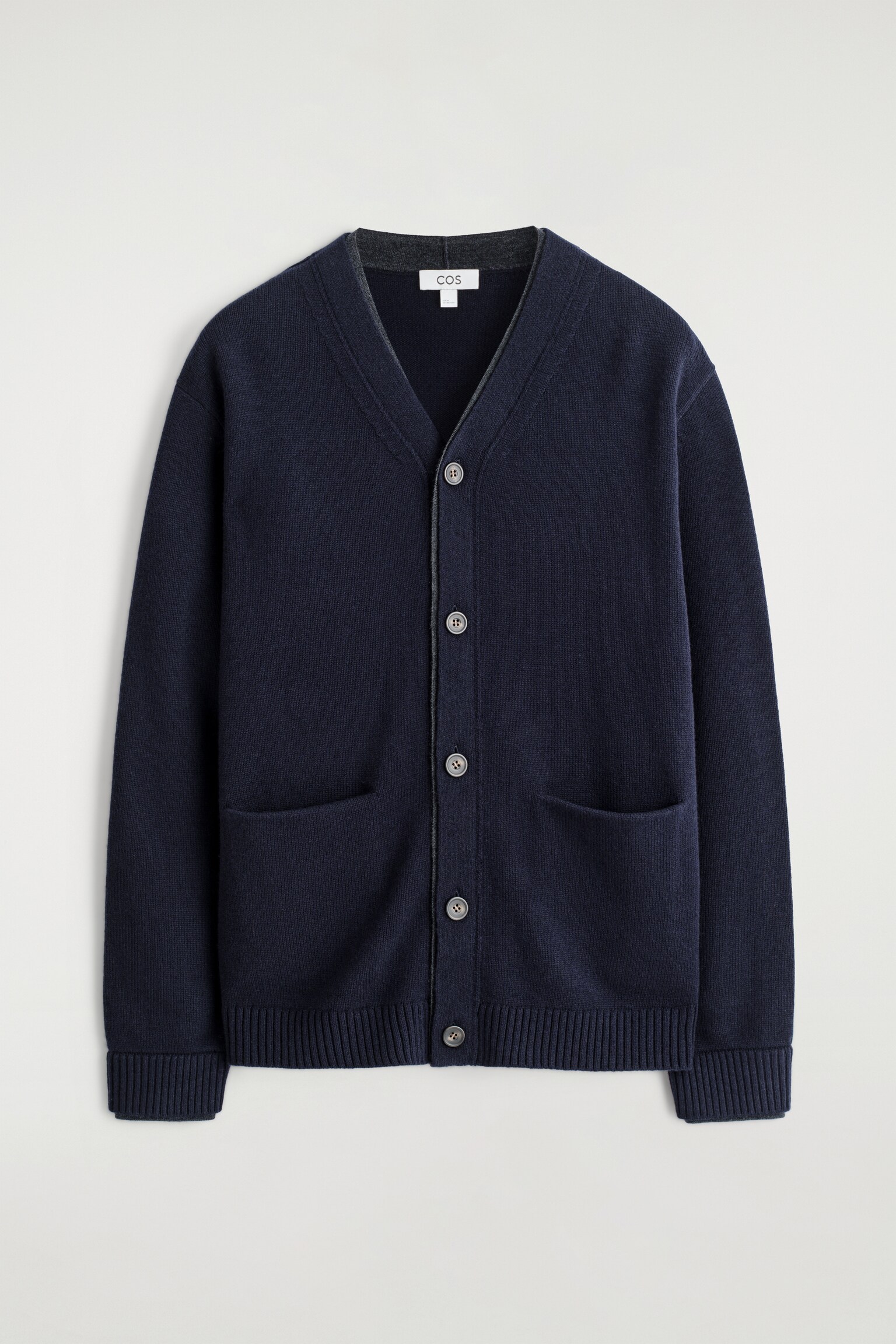 CARDIGAN EN LAINE MÉRINOS À BORDURE CONTRASTÉE - BLEU MARINE - 2