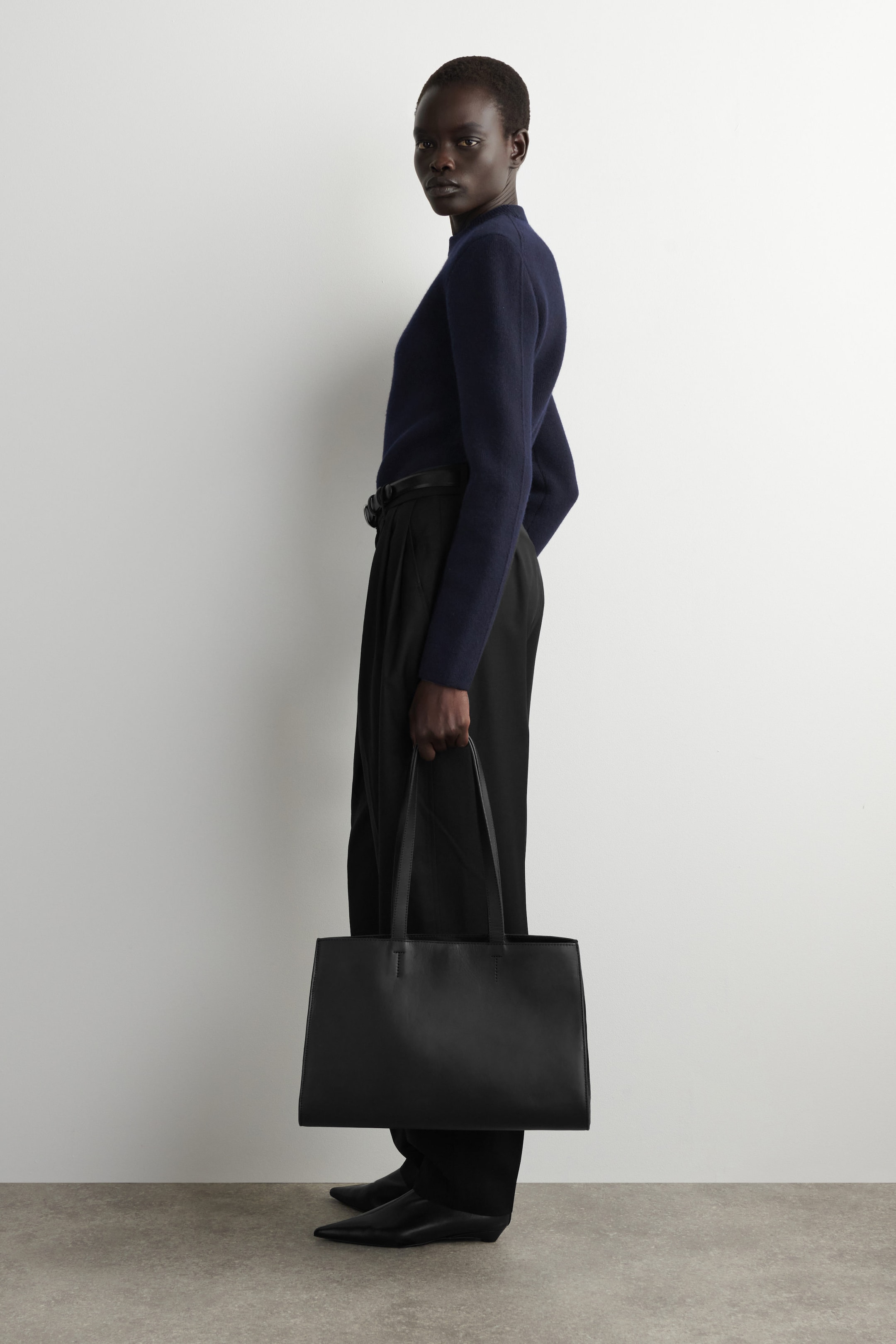 SCULPTED-SHOULDER MERINO WOOL SWEATER