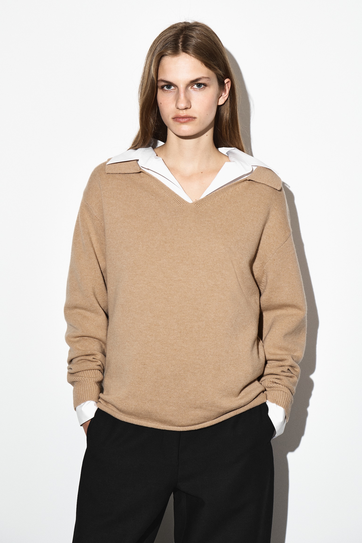PULL POLO EN LAINE MÉRINOS - BEIGE CHINÉ/NOIR/IVOIRE - 1