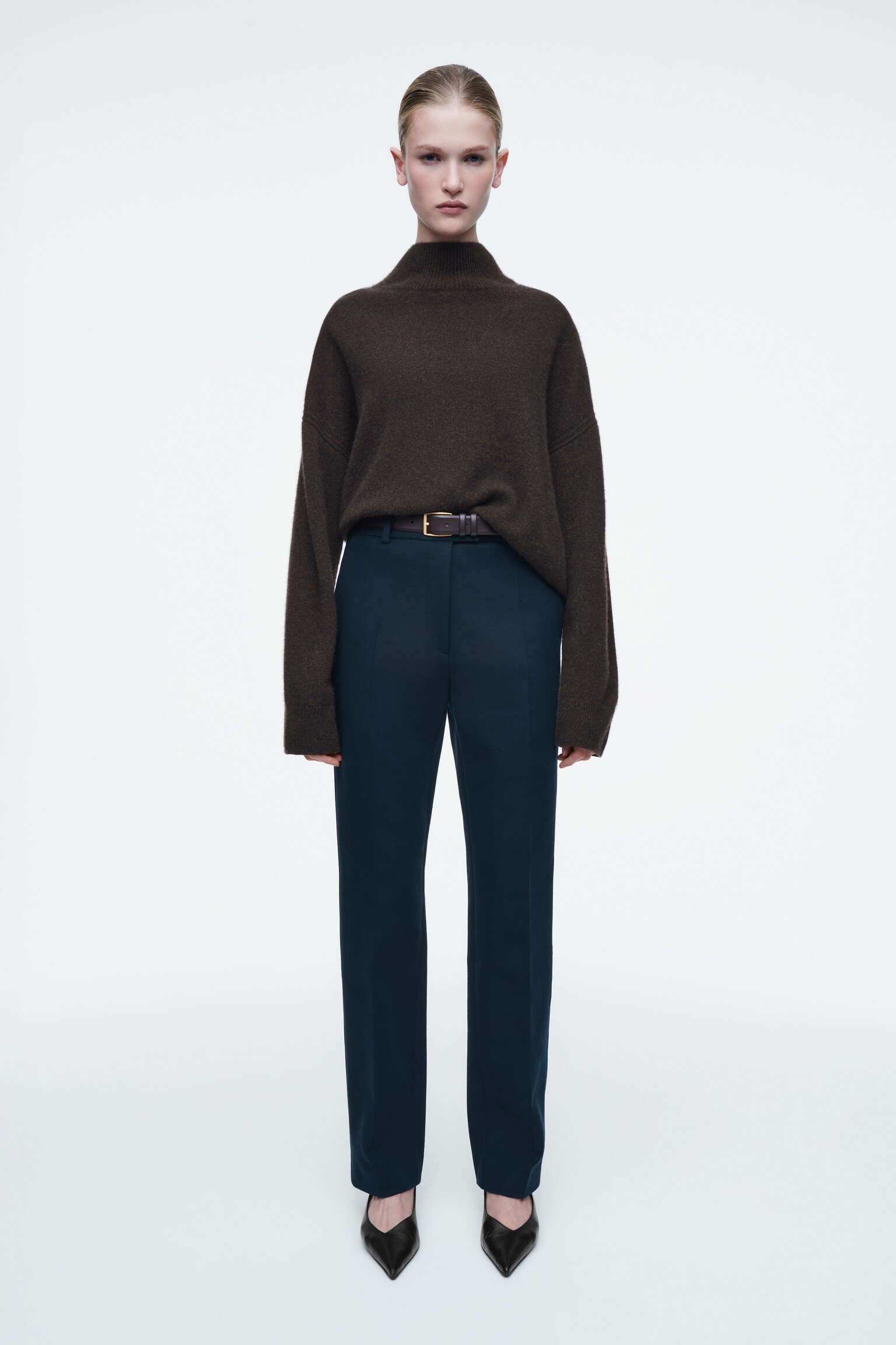 REGULAR COTTON SLIM-LEG TROUSERS - NAVY