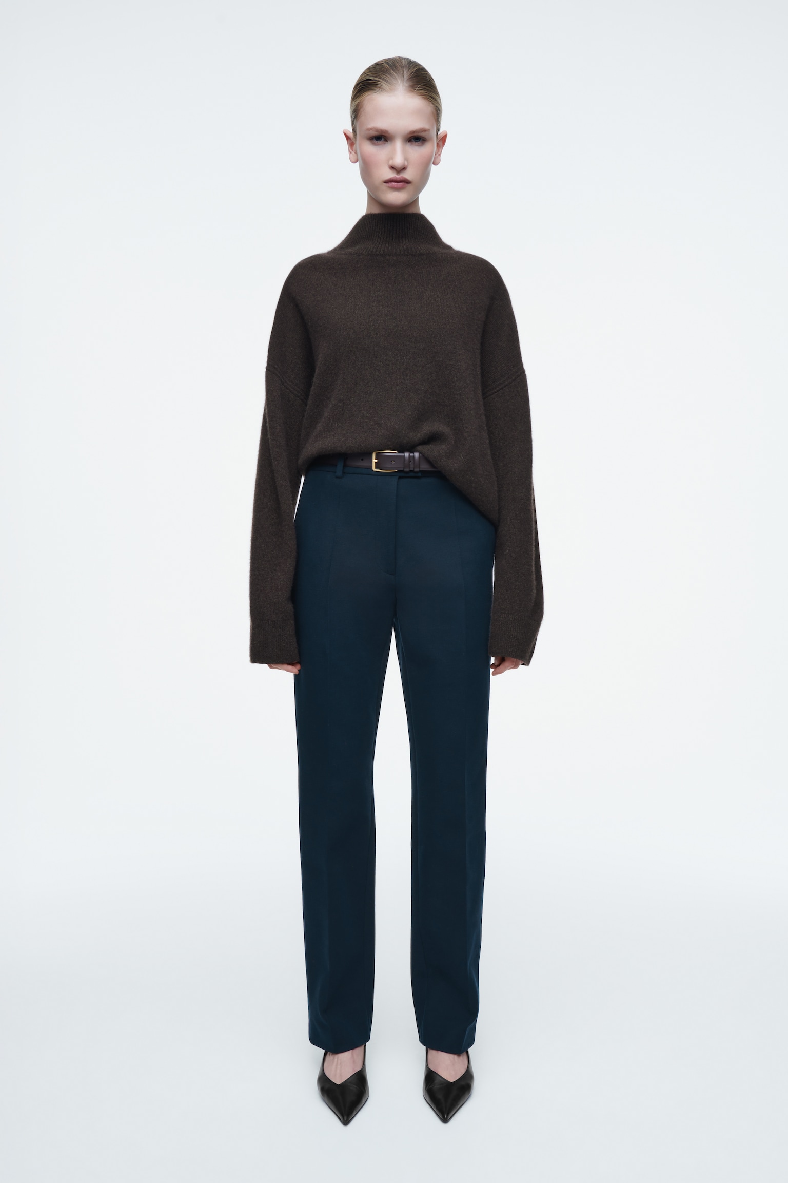 REGULAR COTTON SLIM-LEG TROUSERS - NAVY - 1