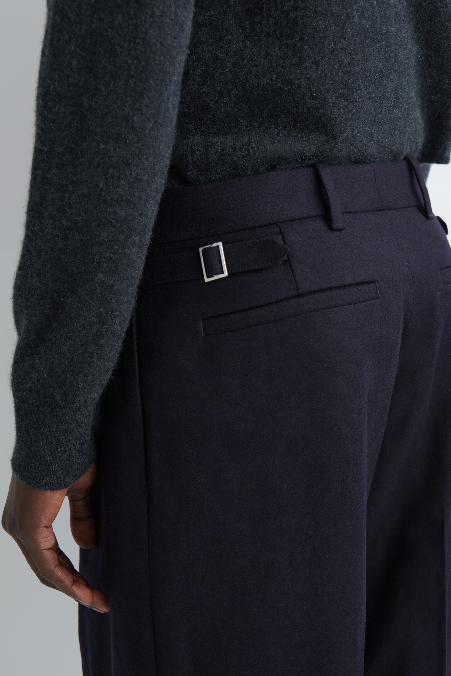 PANTALON DROIT DÉCONTRACTÉ EN LAINE - BLEU MARINE/GRÈGE - 7
