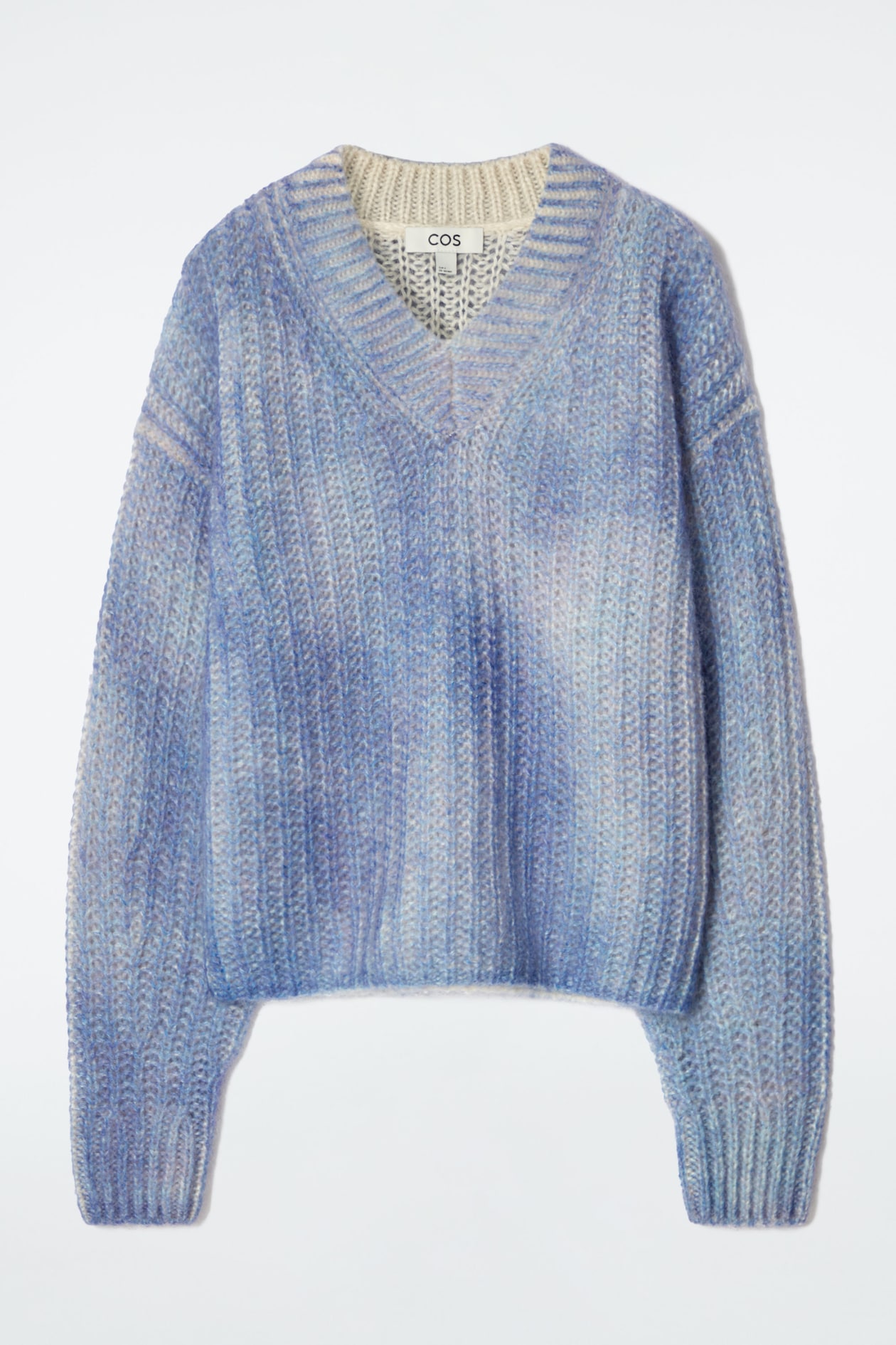 SPRAY-EFFECT MOHAIR V-NECK JUMPER - BLUE | COS NO