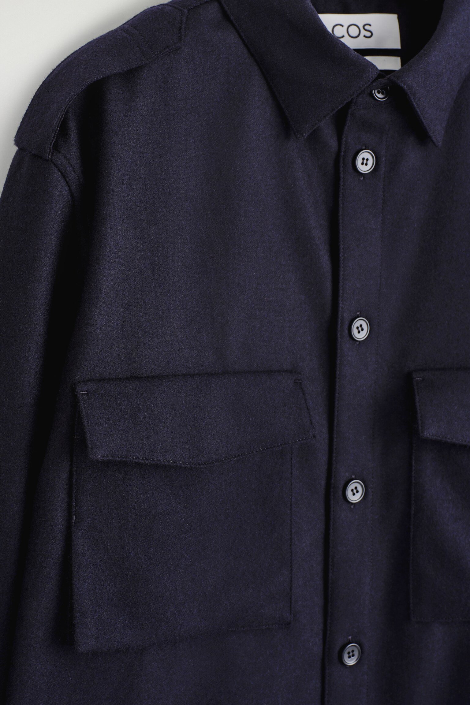 CHEMISE À COL BOUTONNÉ EN LAINE - BLEU MARINE/GRÈGE - 5