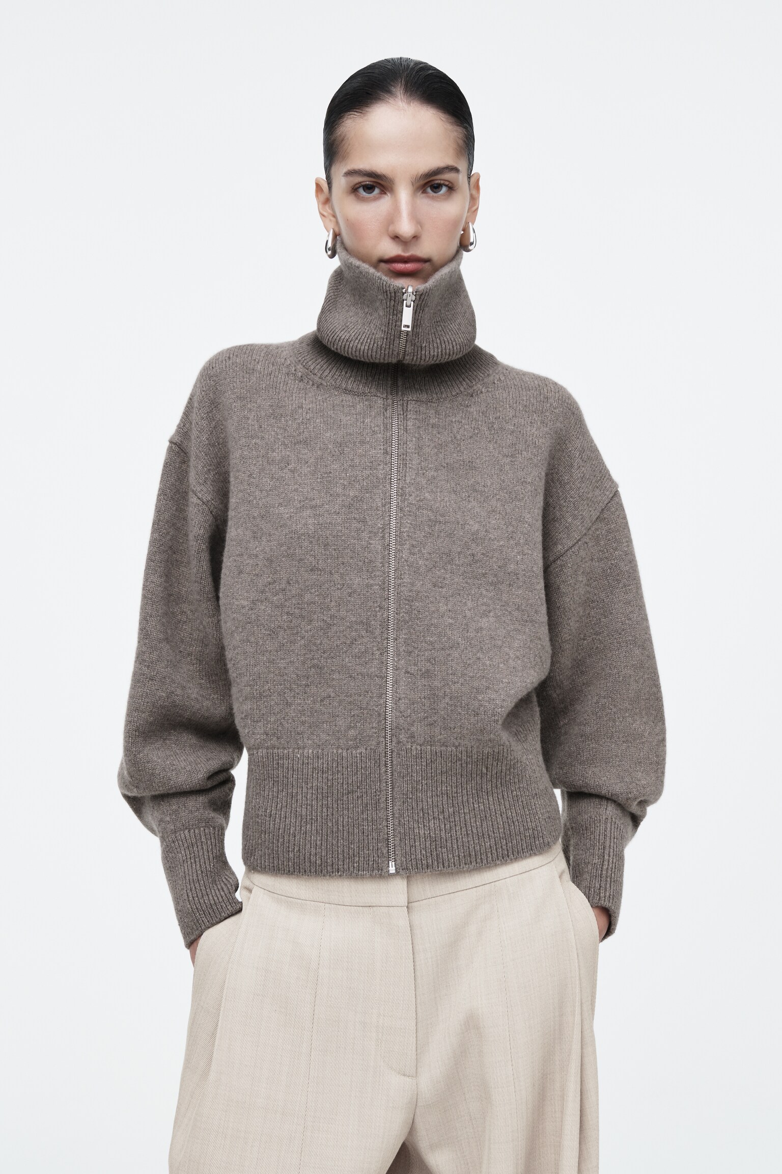 WAISTED KNITTED WOOL BOMBER JACKET - MOLE