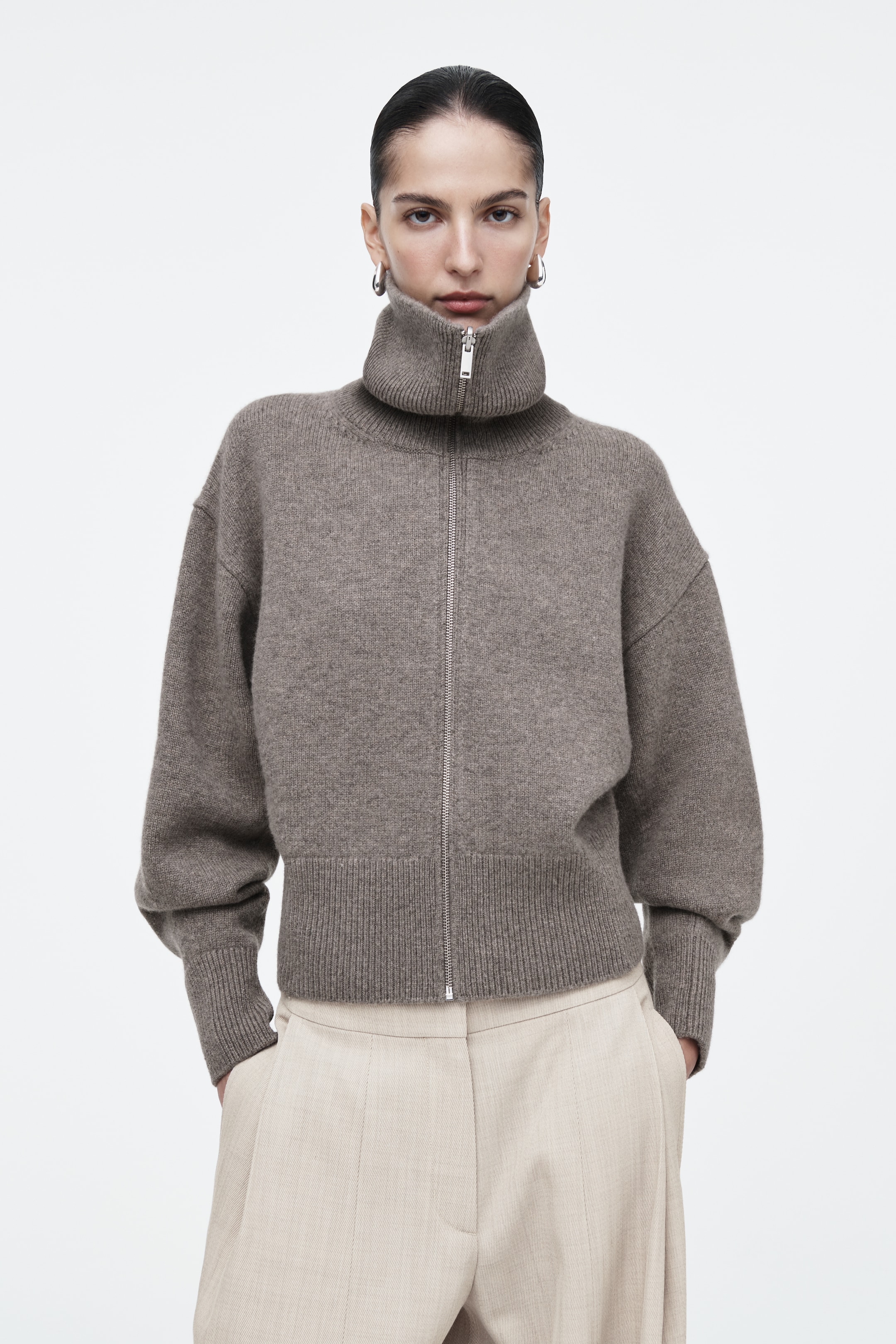 View larger image: WAISTED KNITTED WOOL BOMBER JACKET - MOLE - Ladies | H&M GB 1