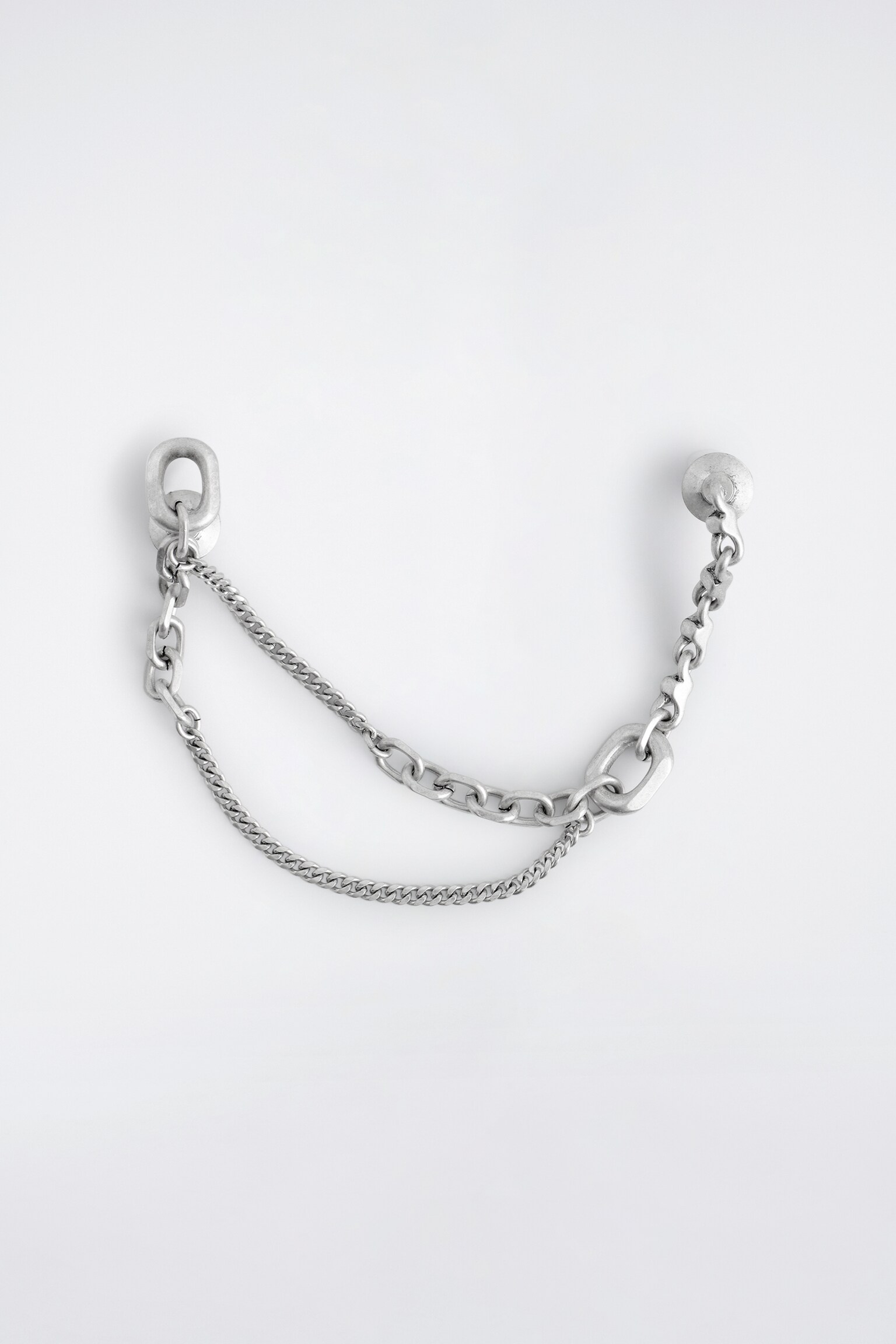 FACETED DOUBLE-CHAIN BROOCH - SILVER - 2