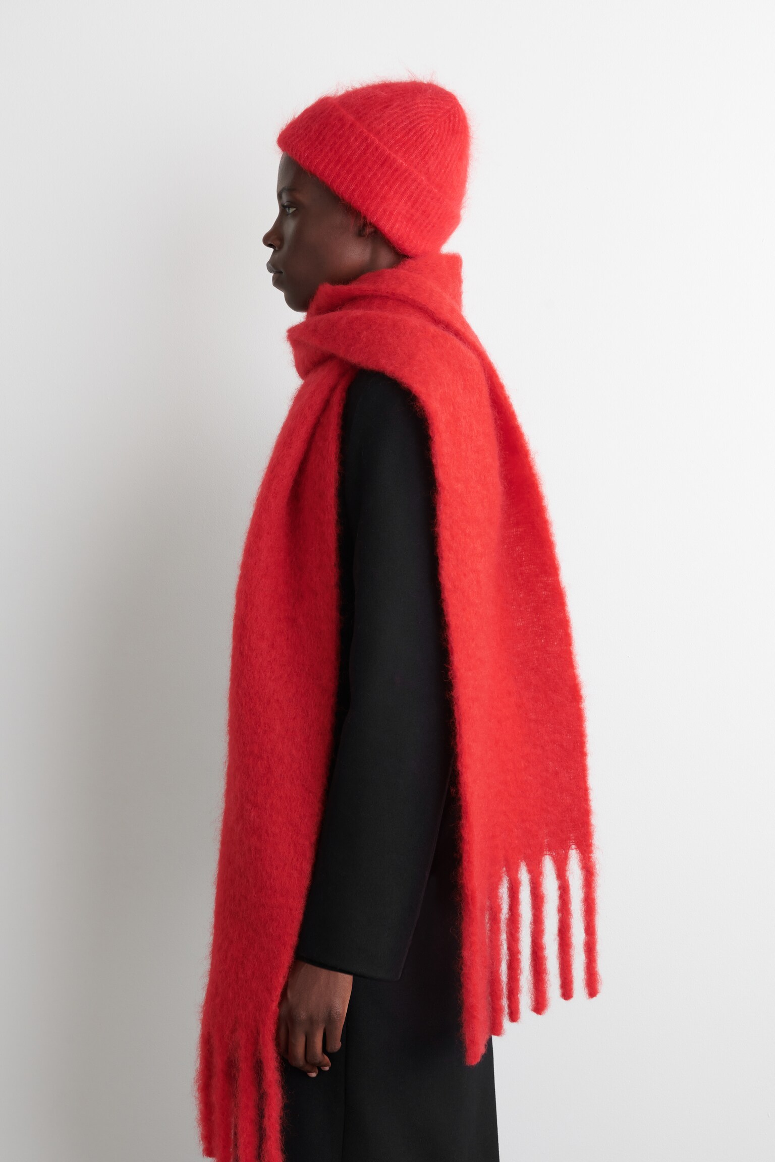ÉCHARPE FRANGÉE EN MOHAIR BROSSÉ - ROUGE/PISTACHE - 3