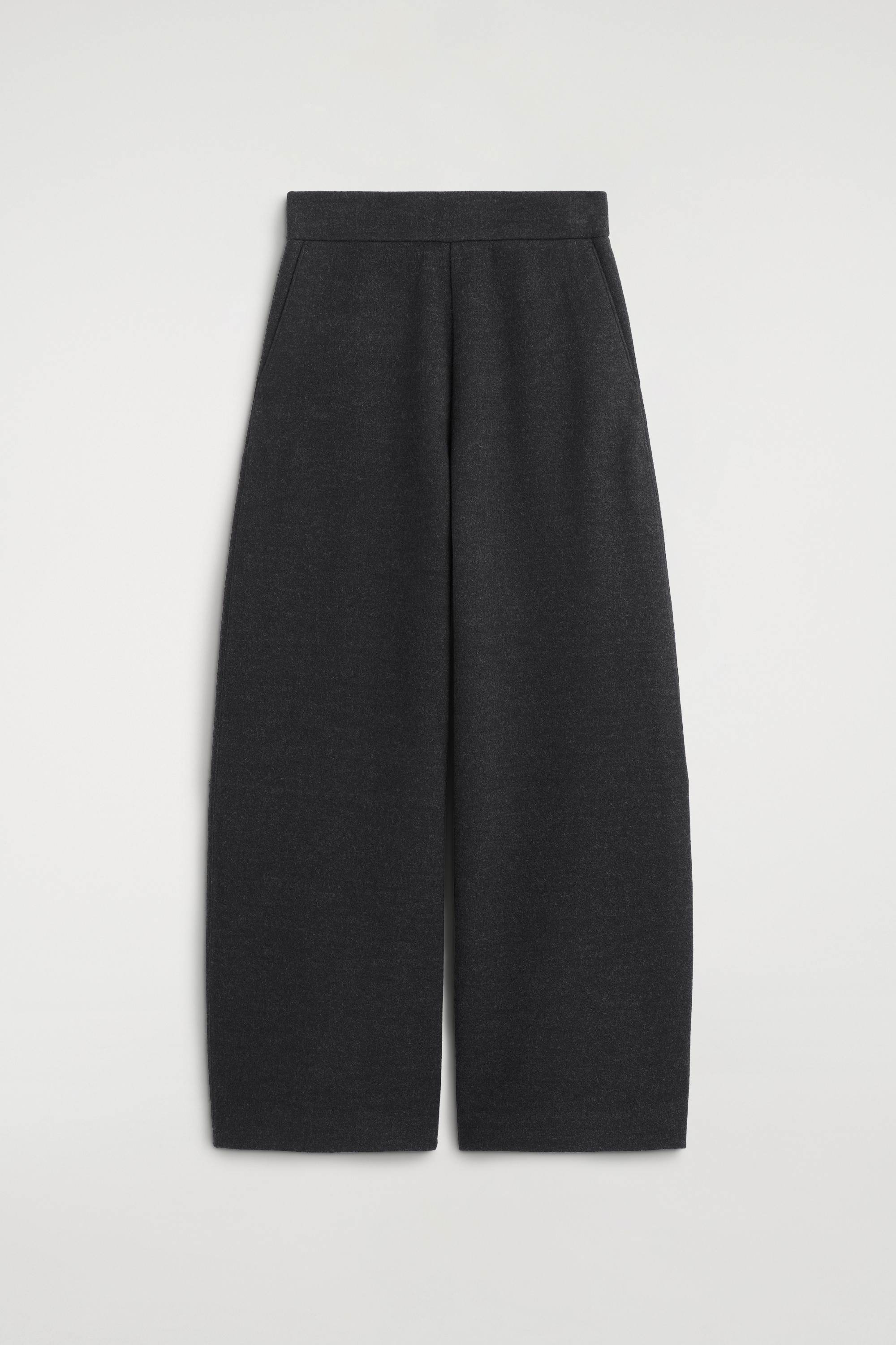 BOILED WOOL-BLEND BARREL-LEG TROUSERS - מלאנג' פחם/בז' מעורב