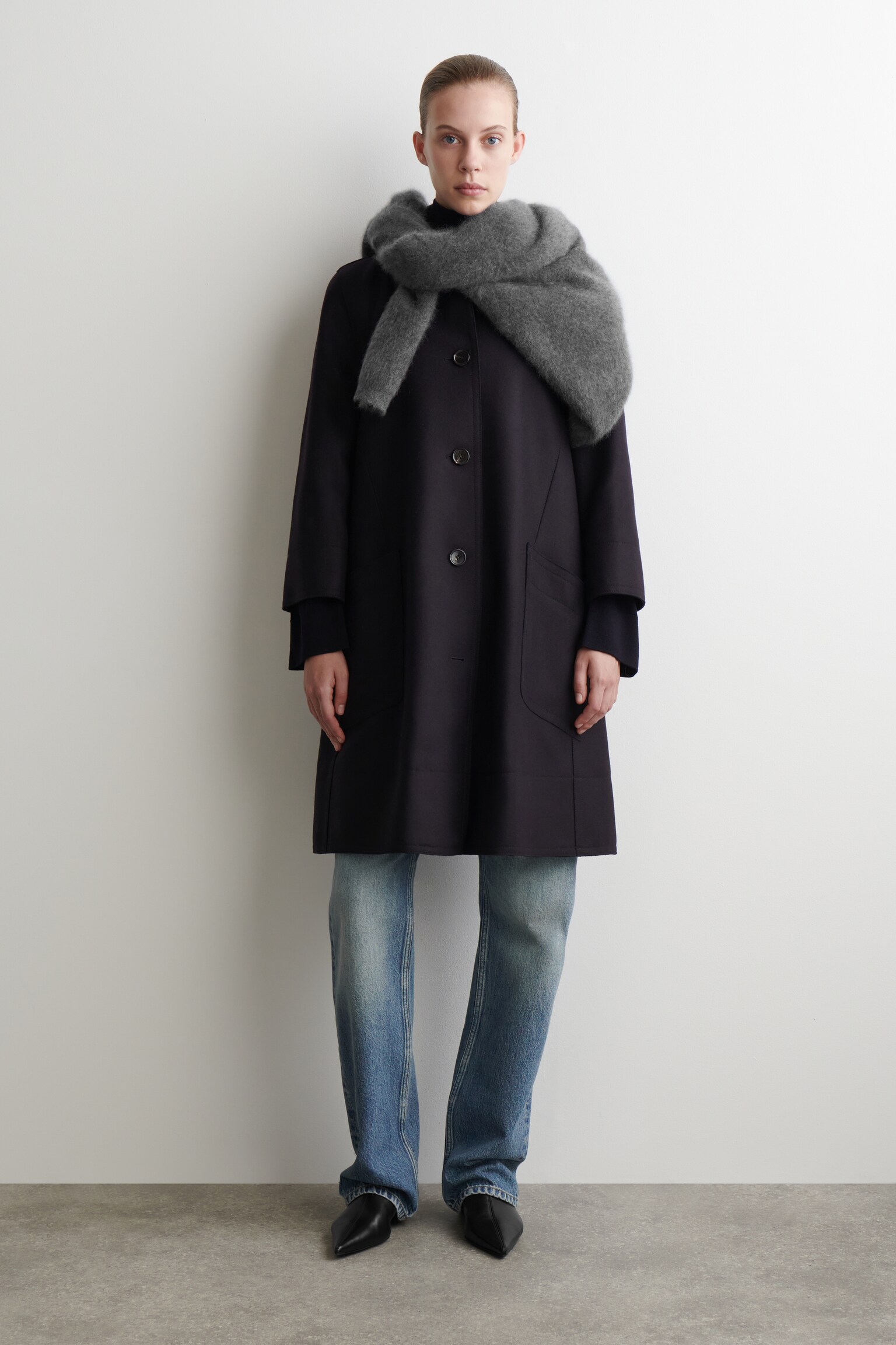 VOLUMINOUS WOOL CAR COAT - NAVY