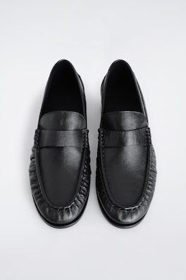 RUCHED LEATHER LOAFERS — BLACK 2