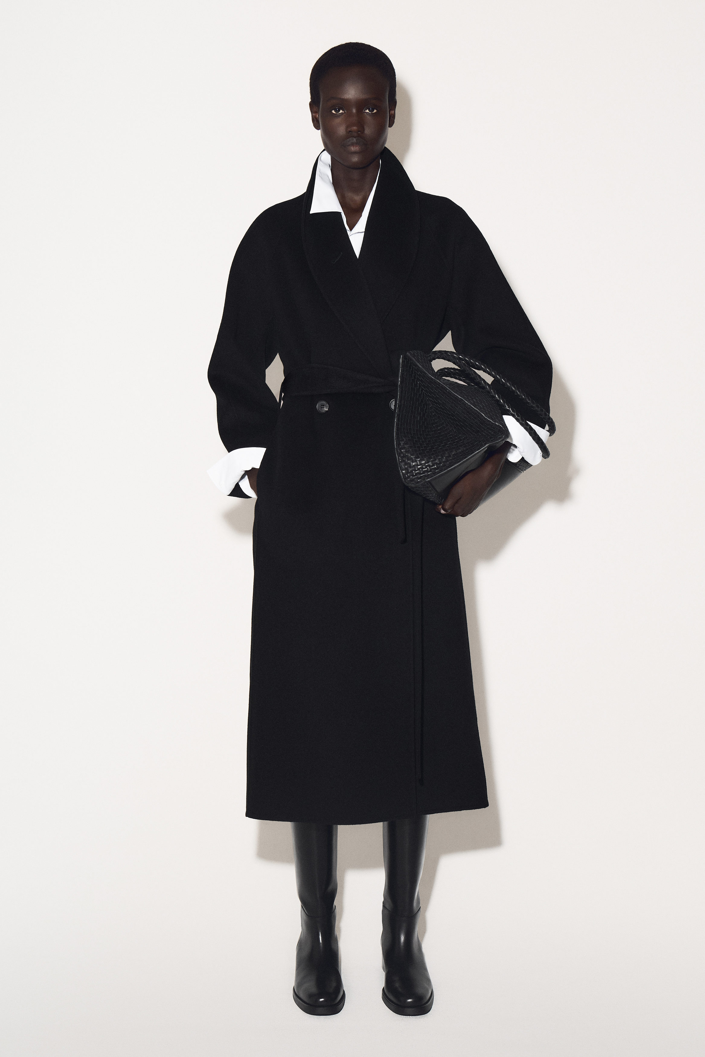 BELTED DOUBLE-FACED WOOL LONG COAT - BLACK | COS US