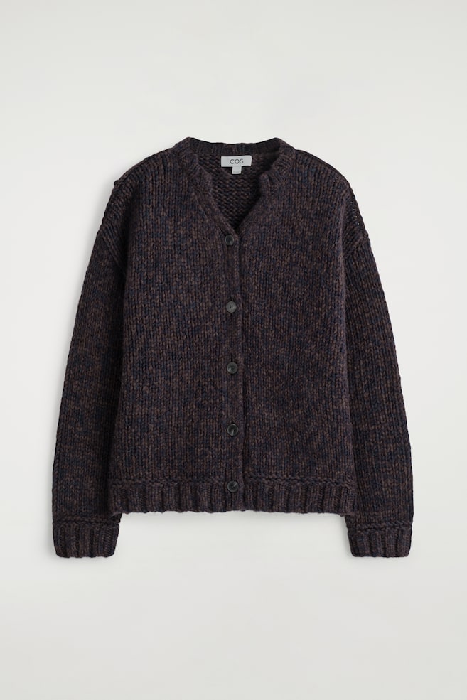 FLECKED CHUNKY WOOL-ALPACA CARDIGAN - BROWN / NAVY/CAMEL / ECRU - 1