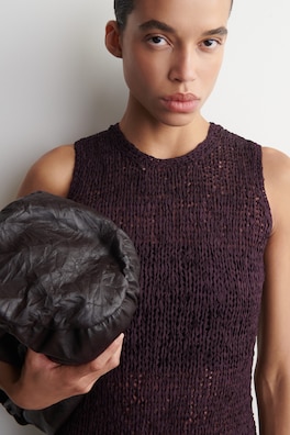 CROCHET-KNIT TAPE-YARN MIDI DRESS — BORDEAUX 2