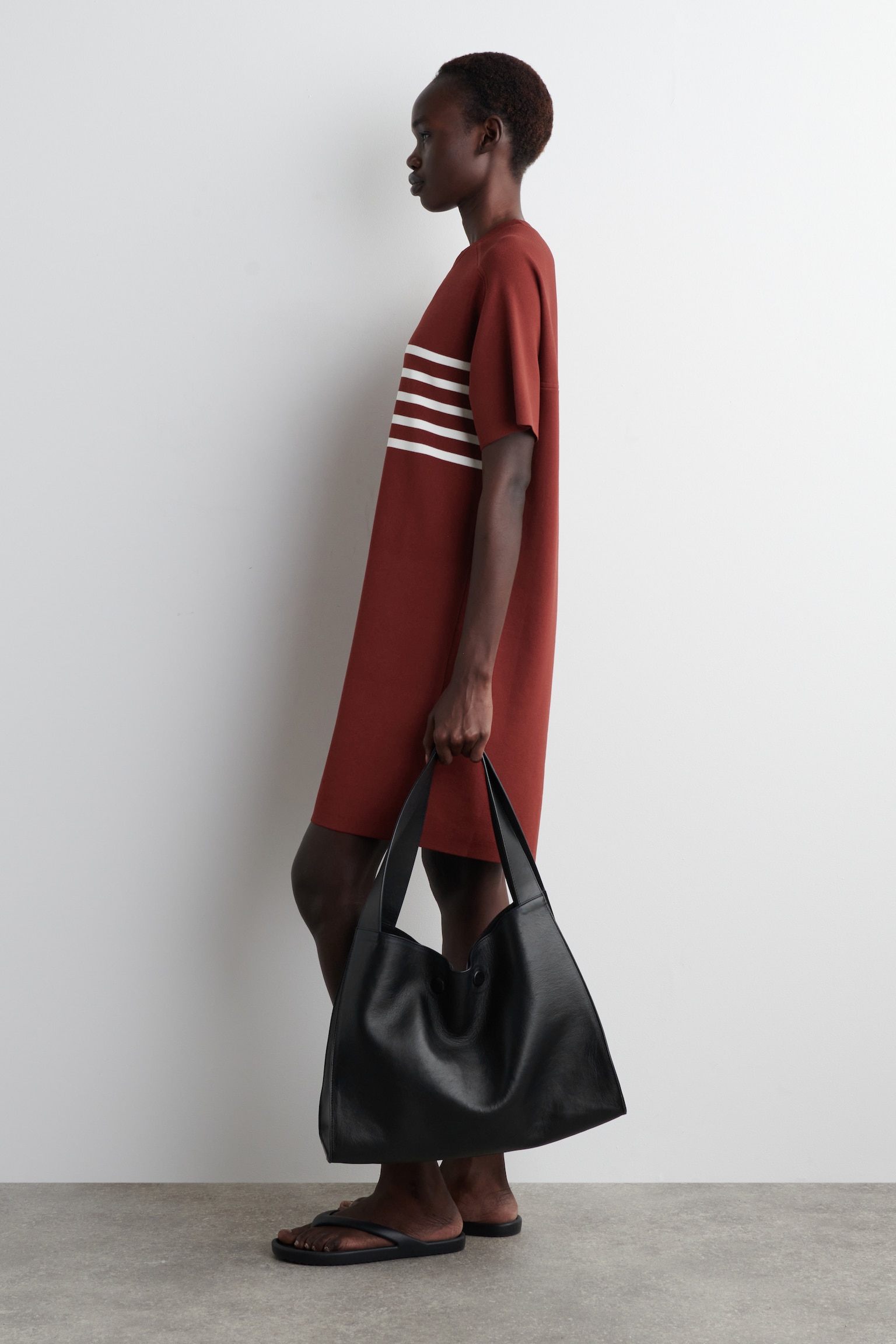 ROBE T-SHIRT EN MAILLE - ROUGE / RAYURES/BLEU MARINE - 5