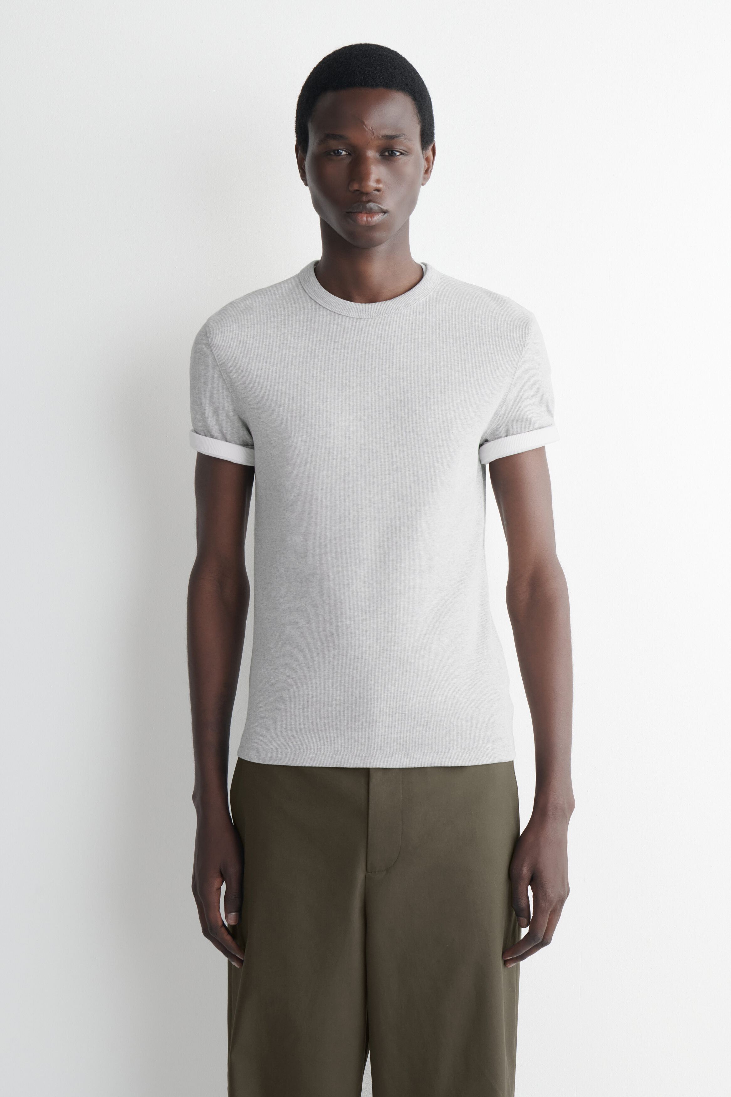 SLIM RIBBED COTTON T-SHIRT - LIGHT GRAY | COS US