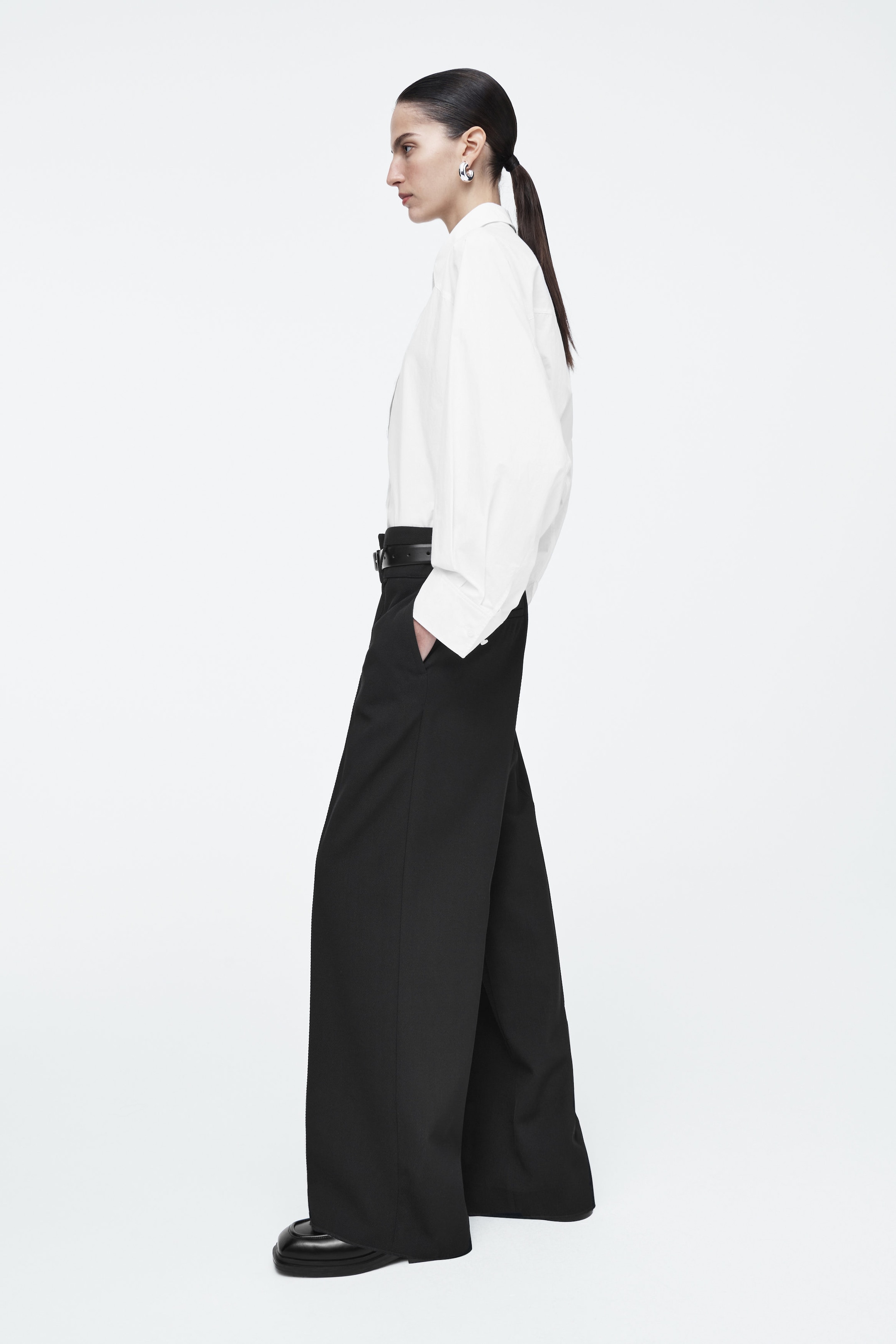 REGULAR WOOL-TWILL WIDE-LEG PANTS
