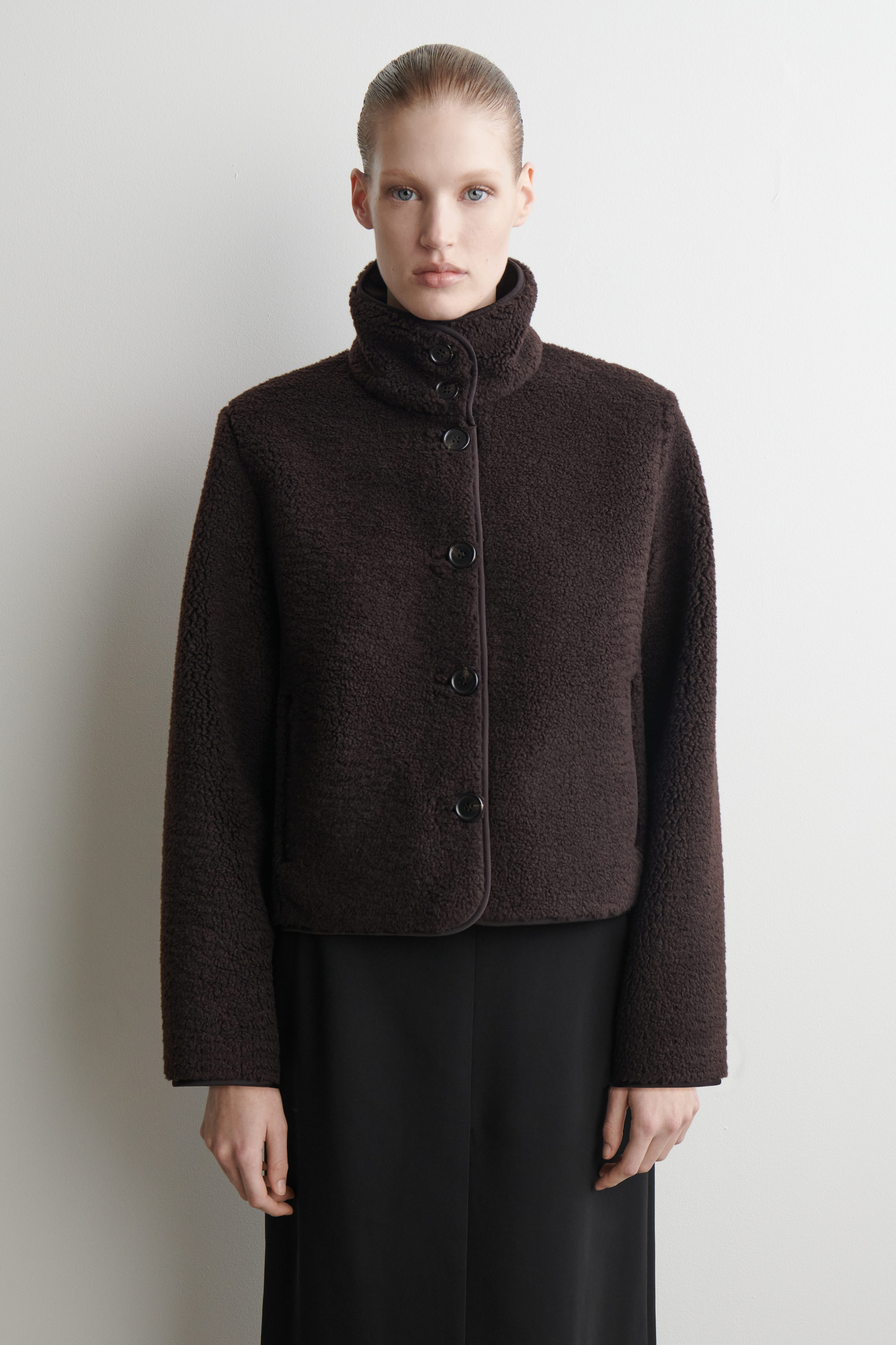 MOCK-NECK TEDDY JACKET - DARK BROWN | COS US